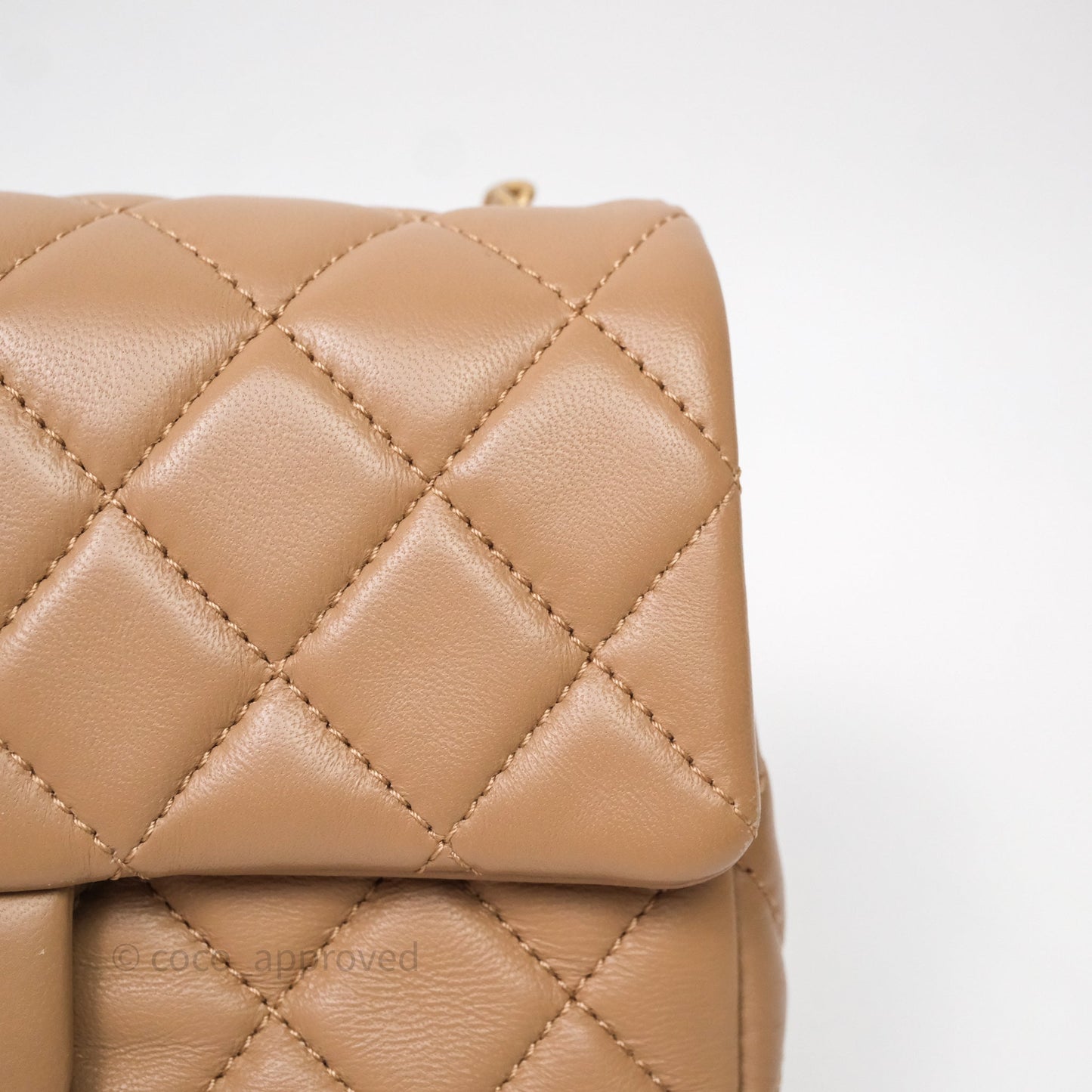 Chanel Mini Rectangular Pearl Crush Quilted Dark Beige Lambskin Aged Gold Hardware