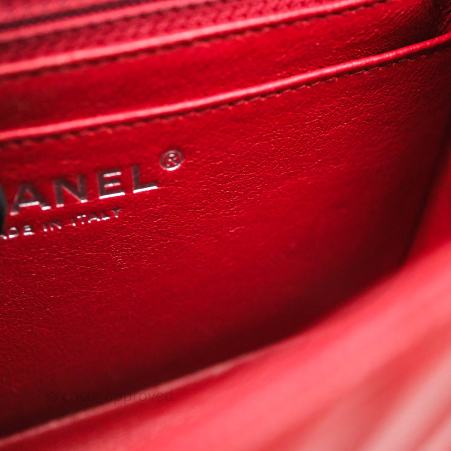 Chanel Mini Square Chervon Red Caviar Silver Hardware