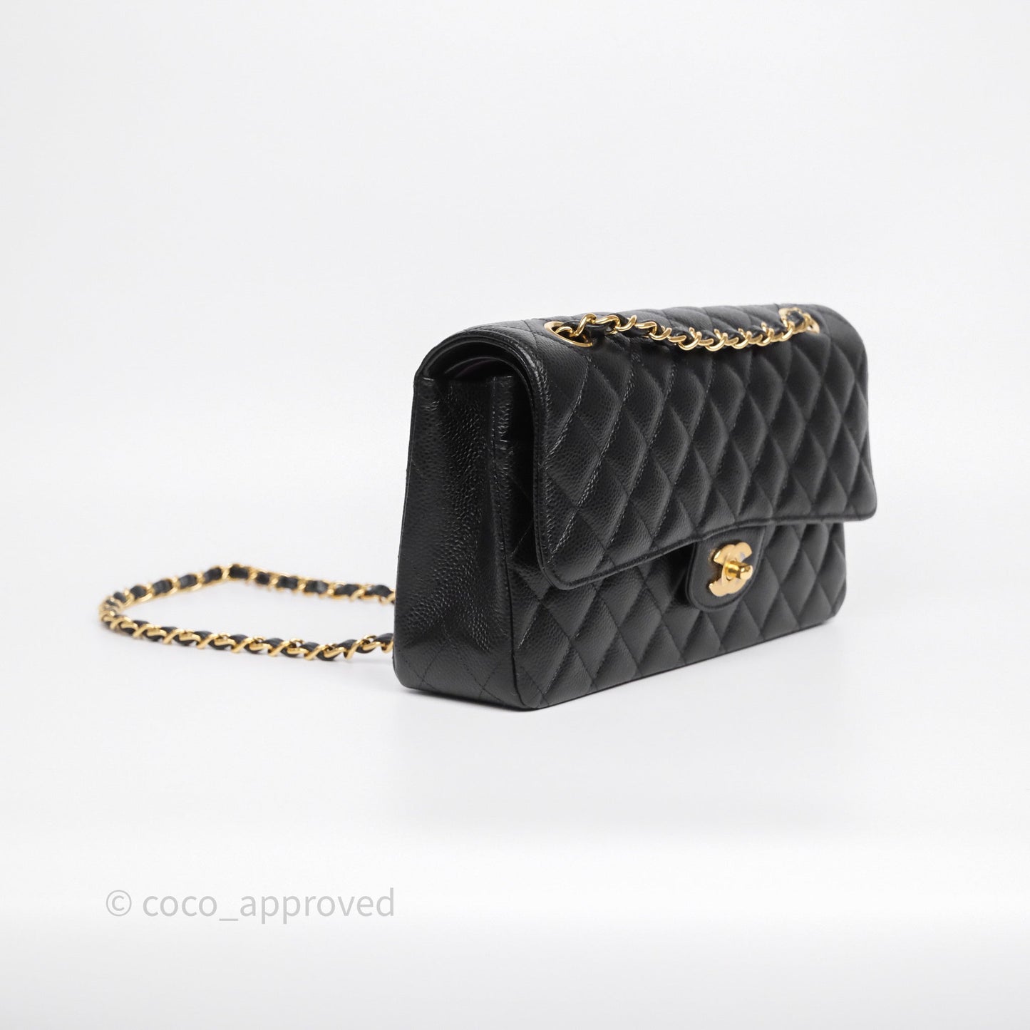 Chanel Classic M/L Medium Flap Quilted Black Caviar Gold Hardware