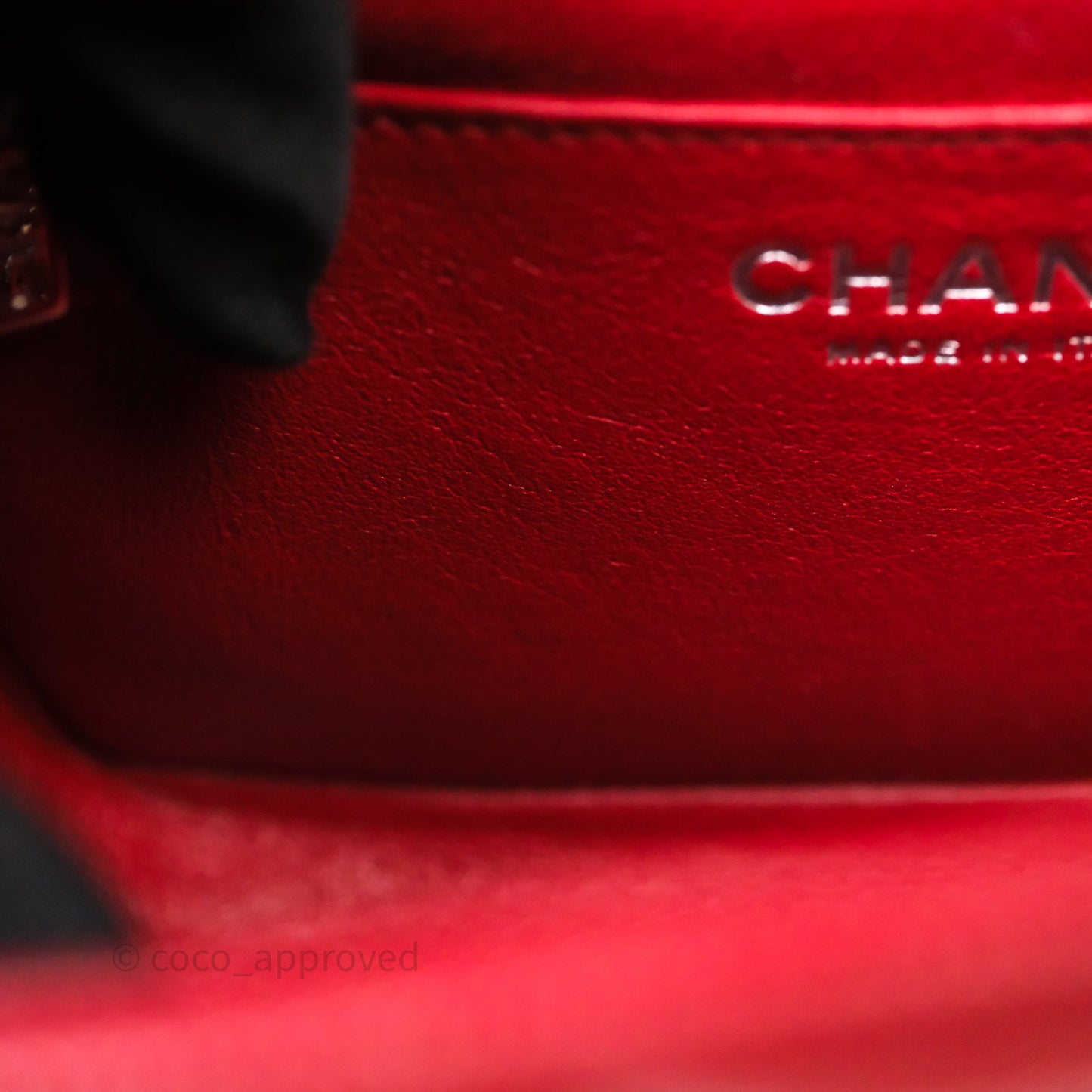 Chanel Mini Square Chervon Red Caviar Silver Hardware