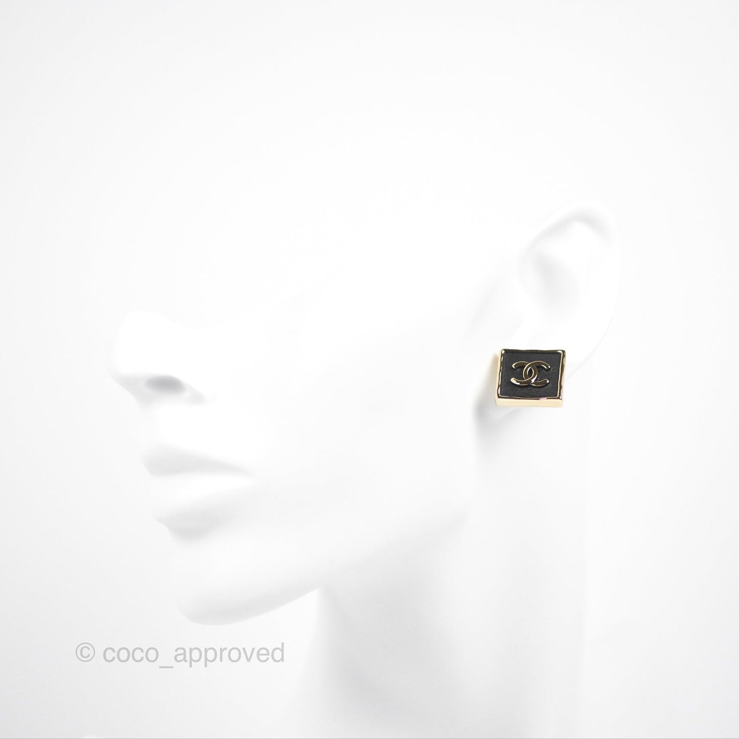 Chanel Black Leather Square CC Earrings Gold Tone 23S