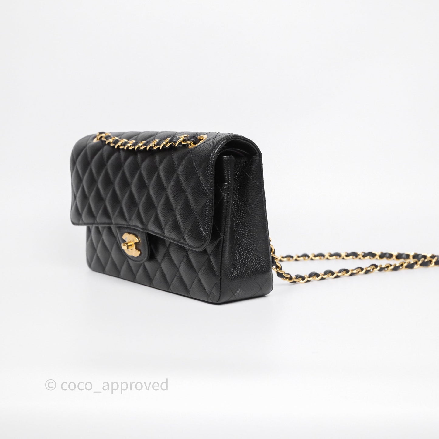Chanel Classic M/L Medium Flap Quilted Black Caviar Gold Hardware