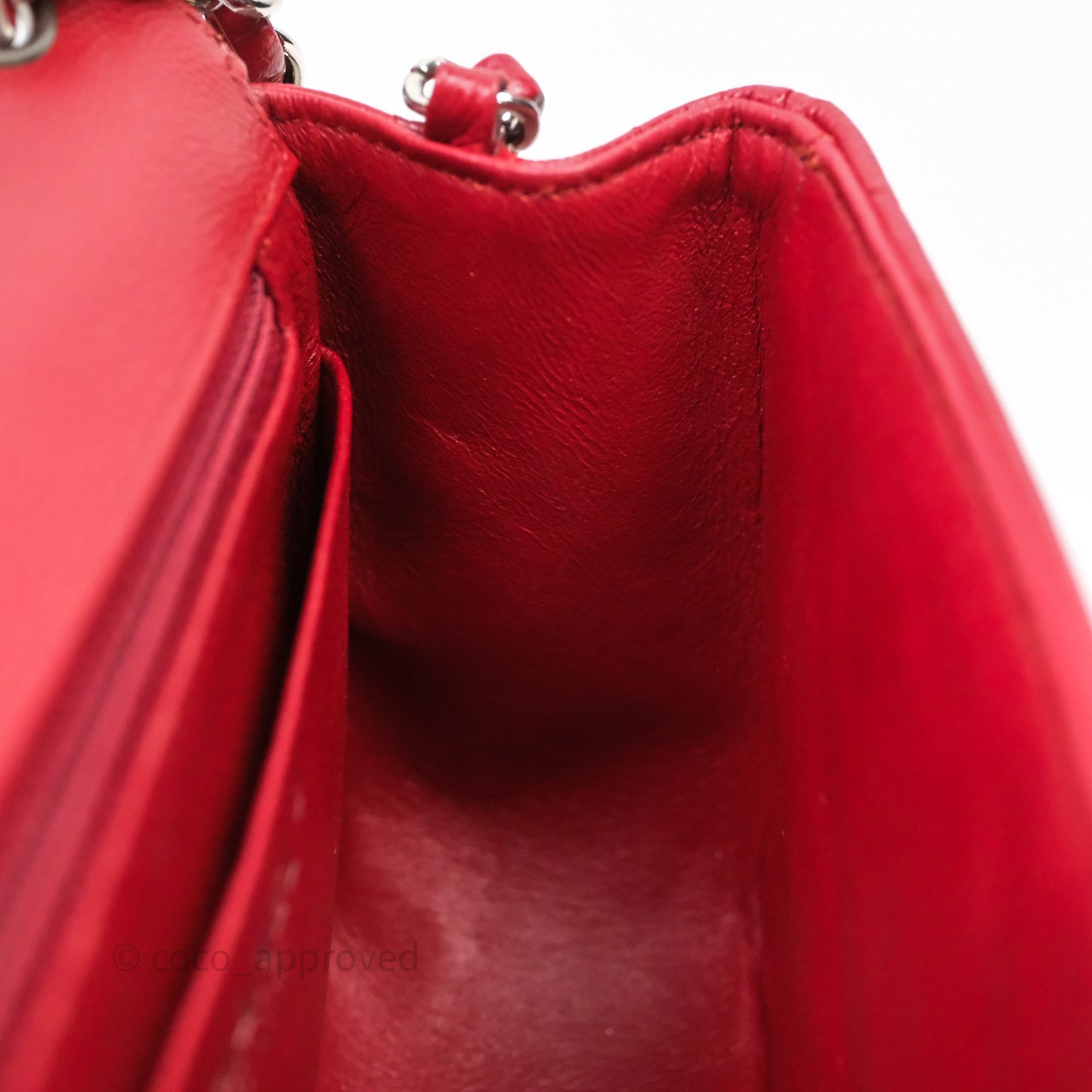 Chanel Mini Square Chervon Red Caviar Silver Hardware