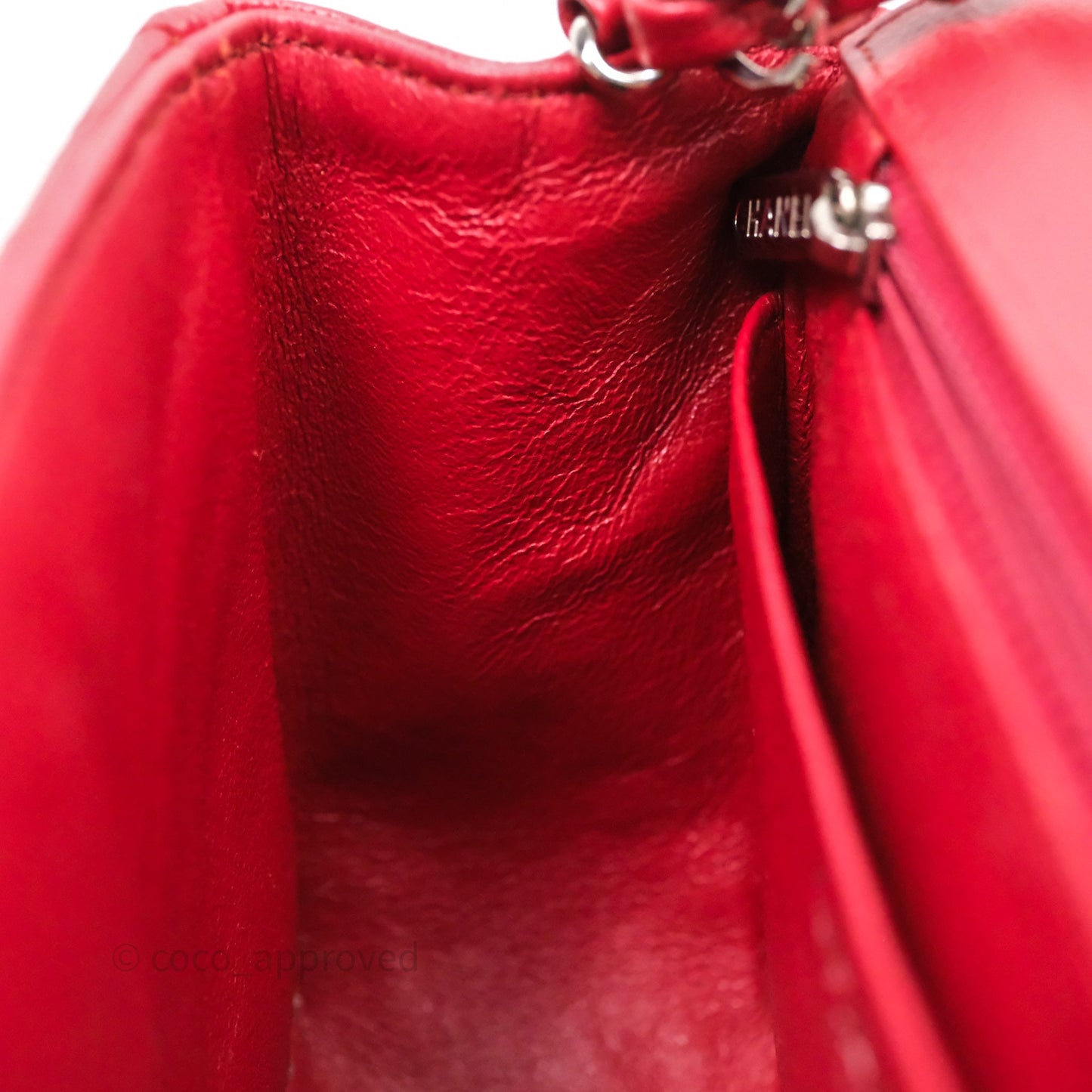 Chanel Mini Square Chervon Red Caviar Silver Hardware