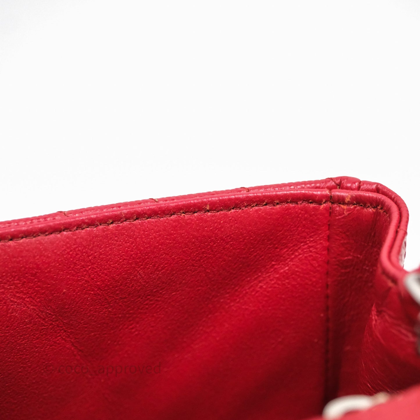 Chanel Mini Square Chervon Red Caviar Silver Hardware