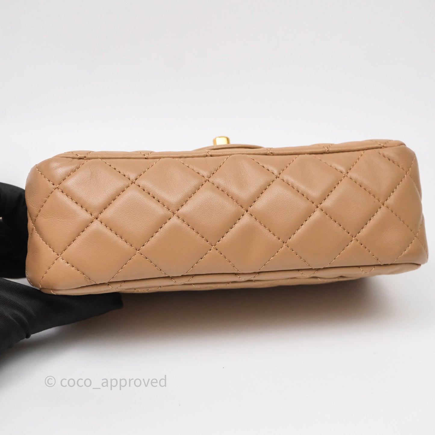 Chanel Mini Rectangular Pearl Crush Quilted Dark Beige Lambskin Aged Gold Hardware
