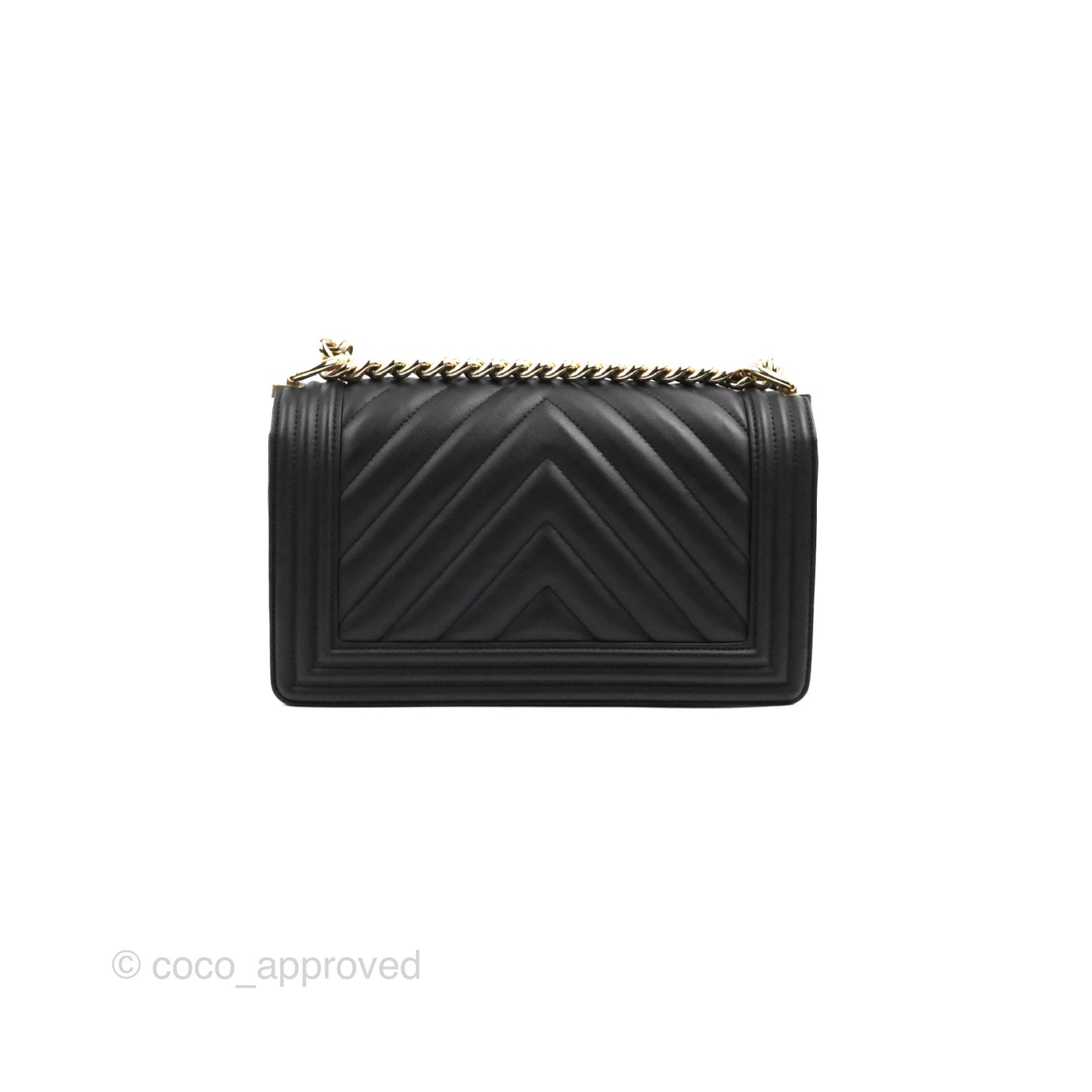 Chanel Chevron Medium Boy Black Calfskin Gold Hardware