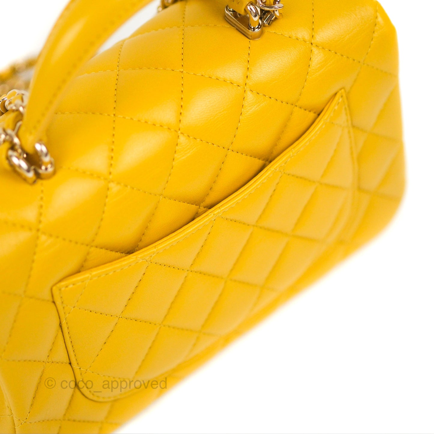 Chanel Top Handle Mini Rectangular Flap Bag Mustard Yellow Lambskin Gold Hardware