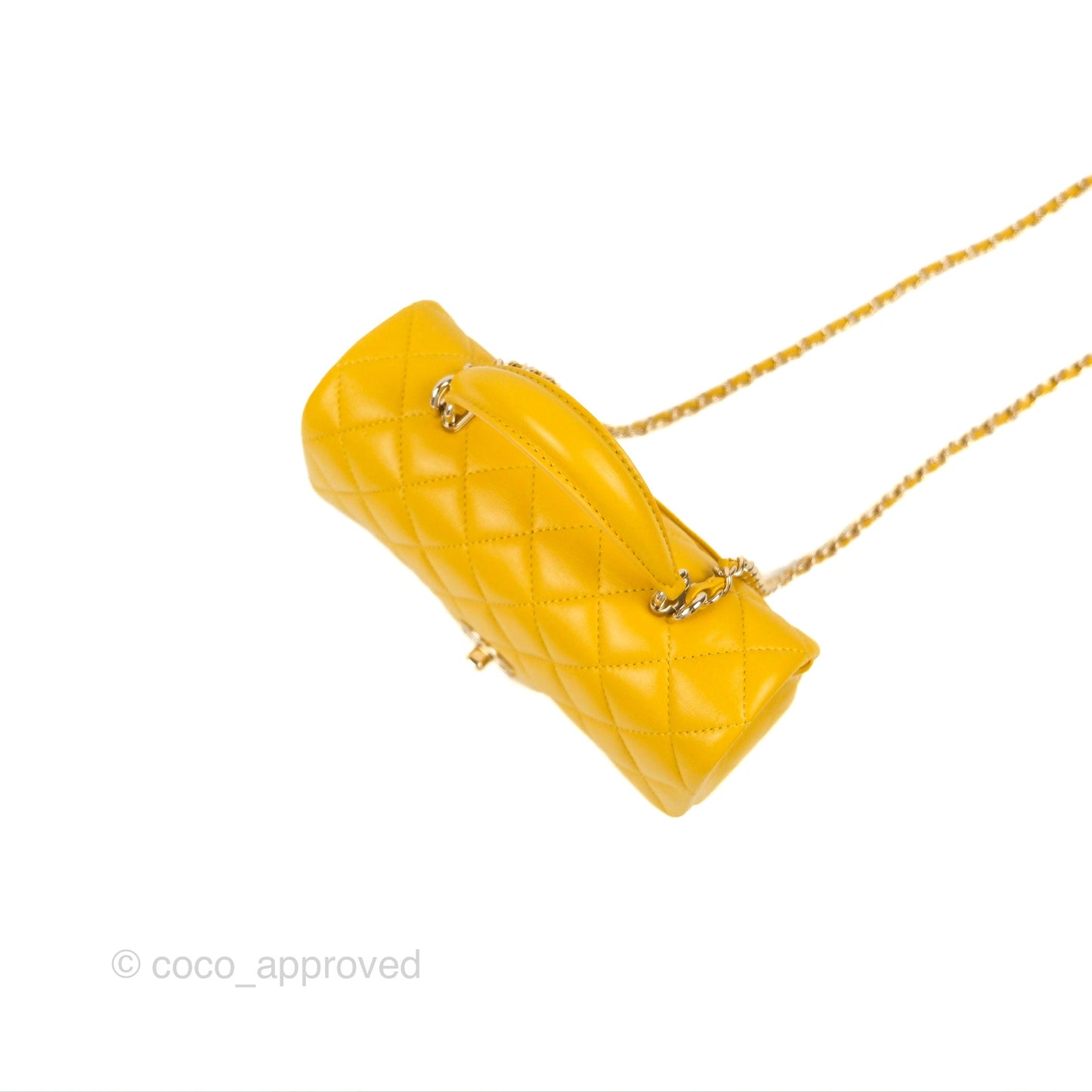 Chanel Top Handle Mini Rectangular Flap Bag Mustard Yellow Lambskin Gold Hardware