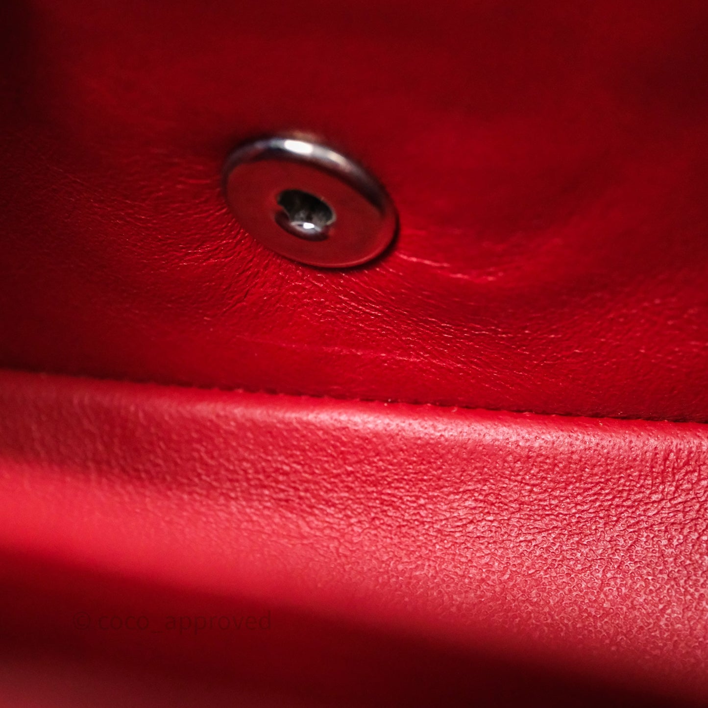 Chanel Mini Square Chervon Red Caviar Silver Hardware