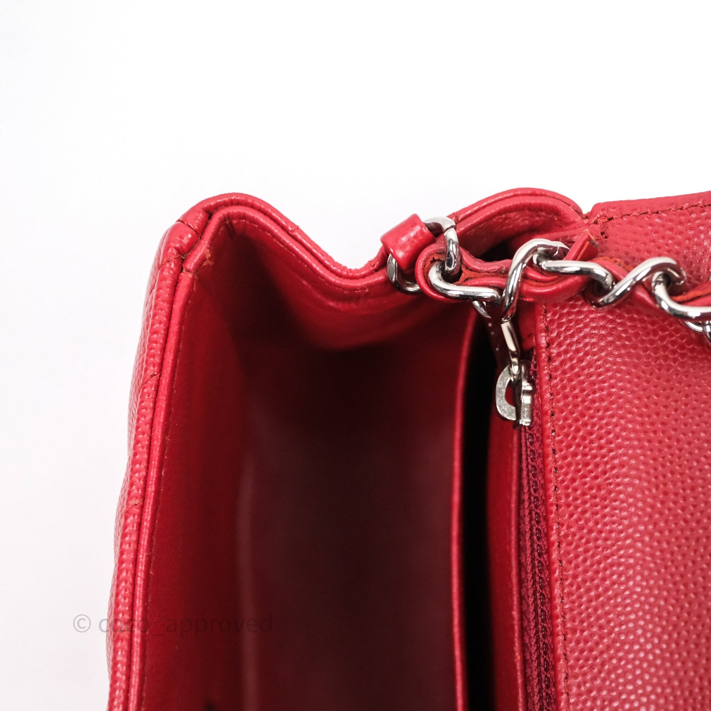 Chanel Mini Square Chervon Red Caviar Silver Hardware