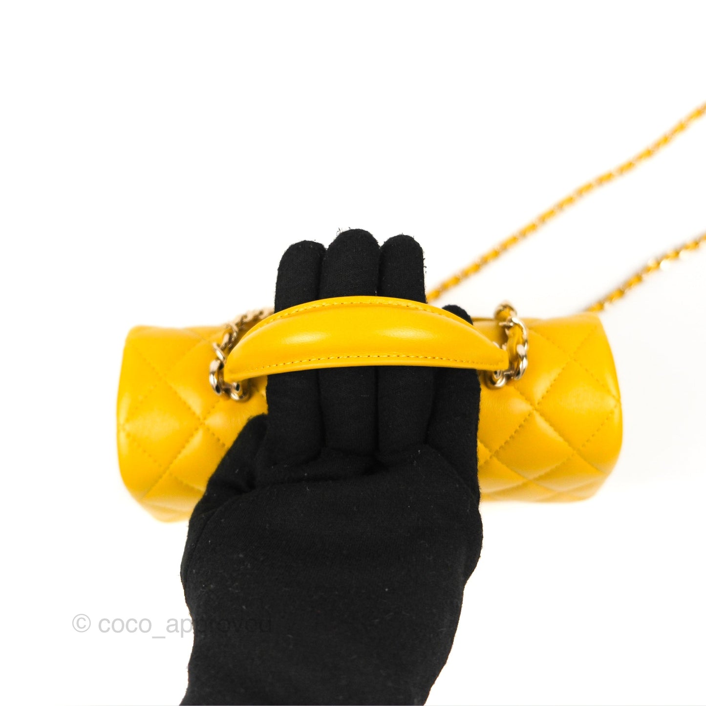 Chanel Top Handle Mini Rectangular Flap Bag Mustard Yellow Lambskin Gold Hardware