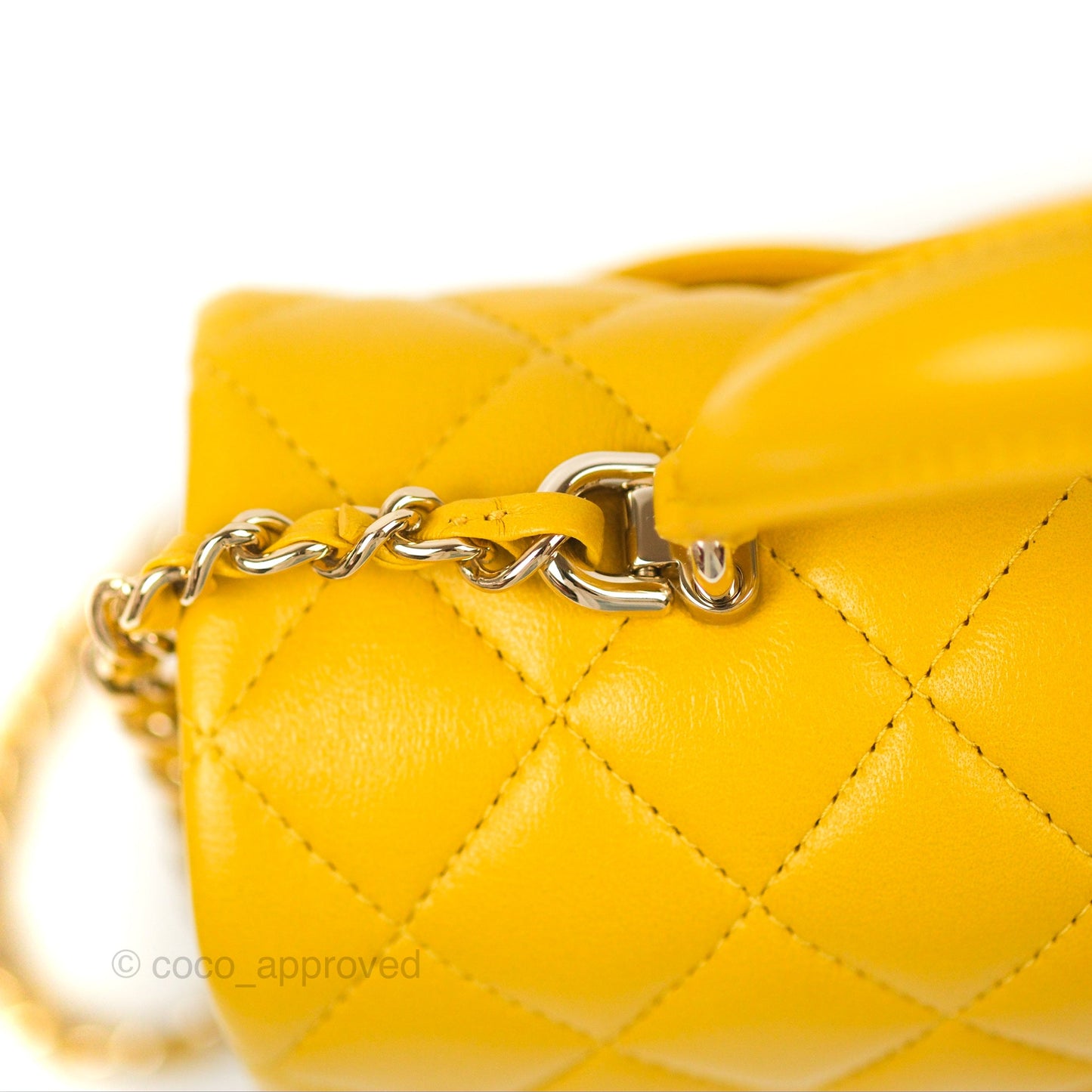 Chanel Top Handle Mini Rectangular Flap Bag Mustard Yellow Lambskin Gold Hardware