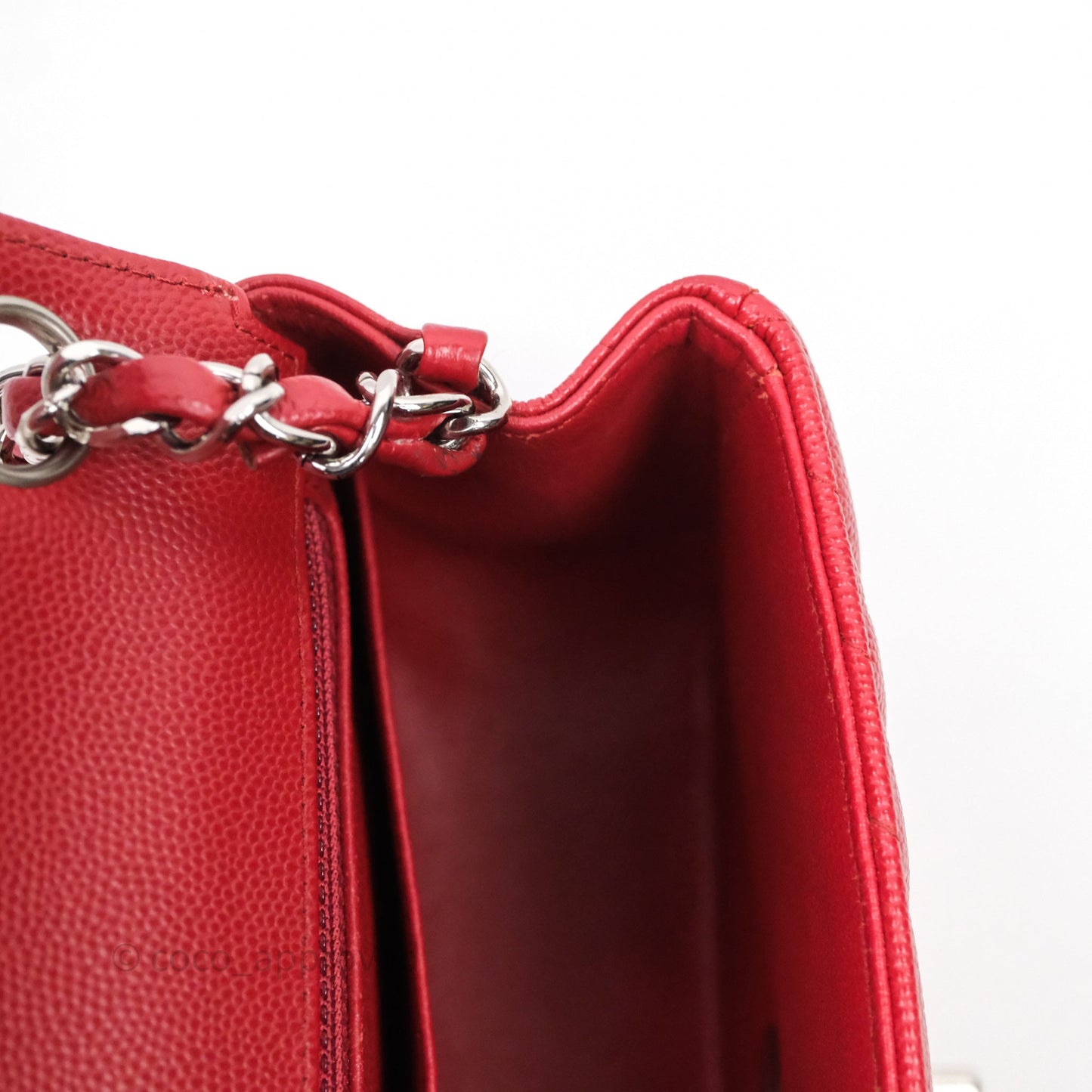 Chanel Mini Square Chervon Red Caviar Silver Hardware