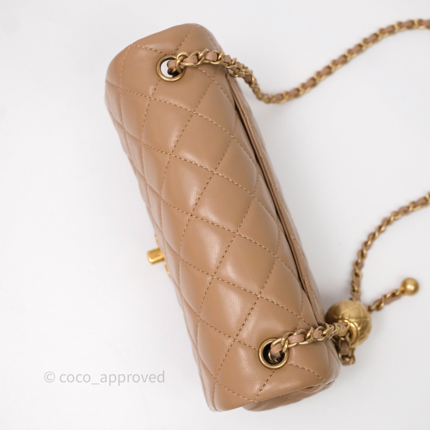 Chanel Mini Rectangular Pearl Crush Quilted Dark Beige Lambskin Aged Gold Hardware