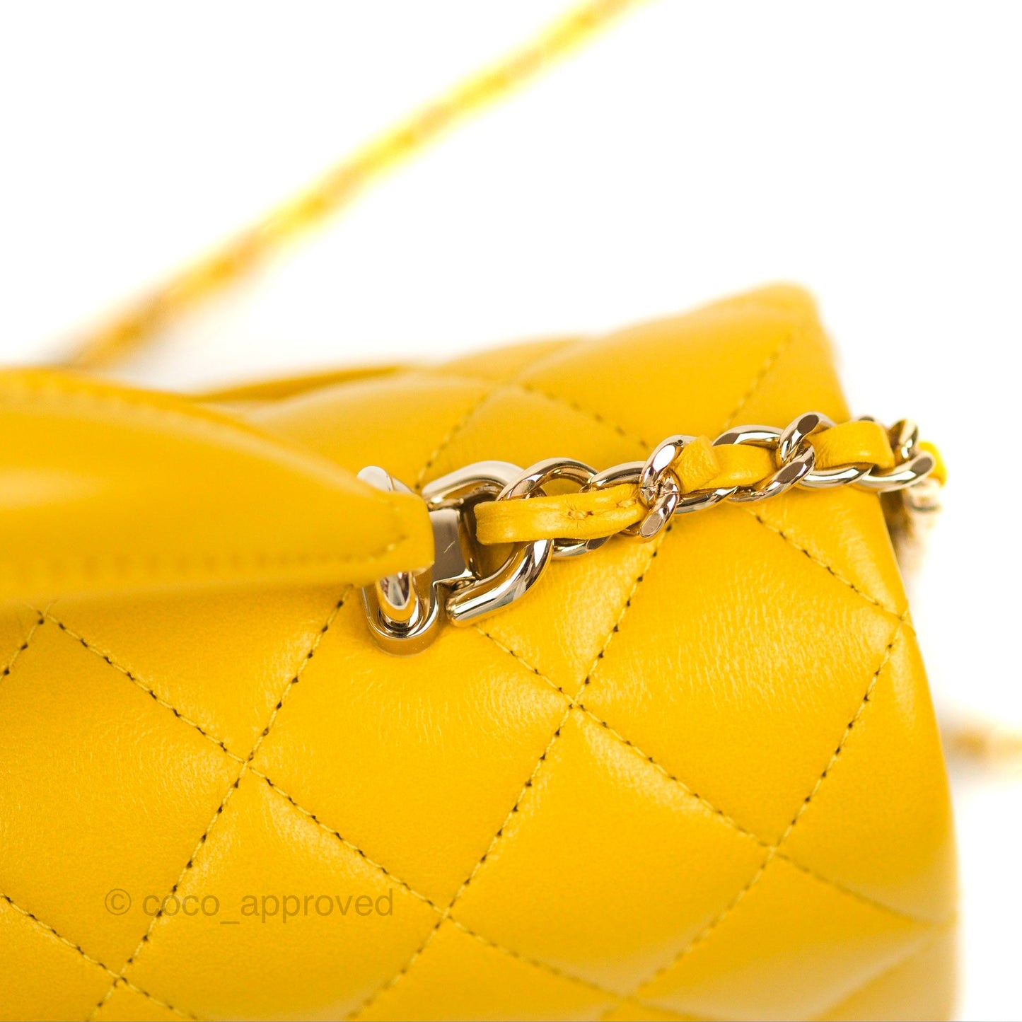 Chanel Top Handle Mini Rectangular Flap Bag Mustard Yellow Lambskin Gold Hardware
