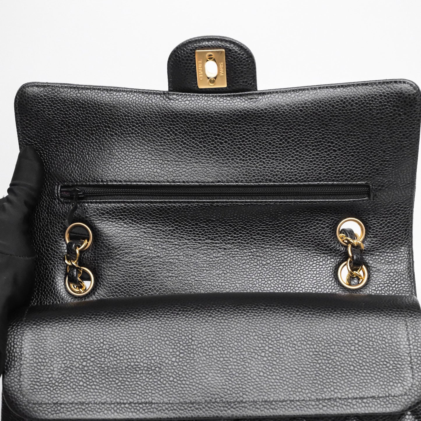 Chanel Classic M/L Medium Flap Quilted Black Caviar Gold Hardware