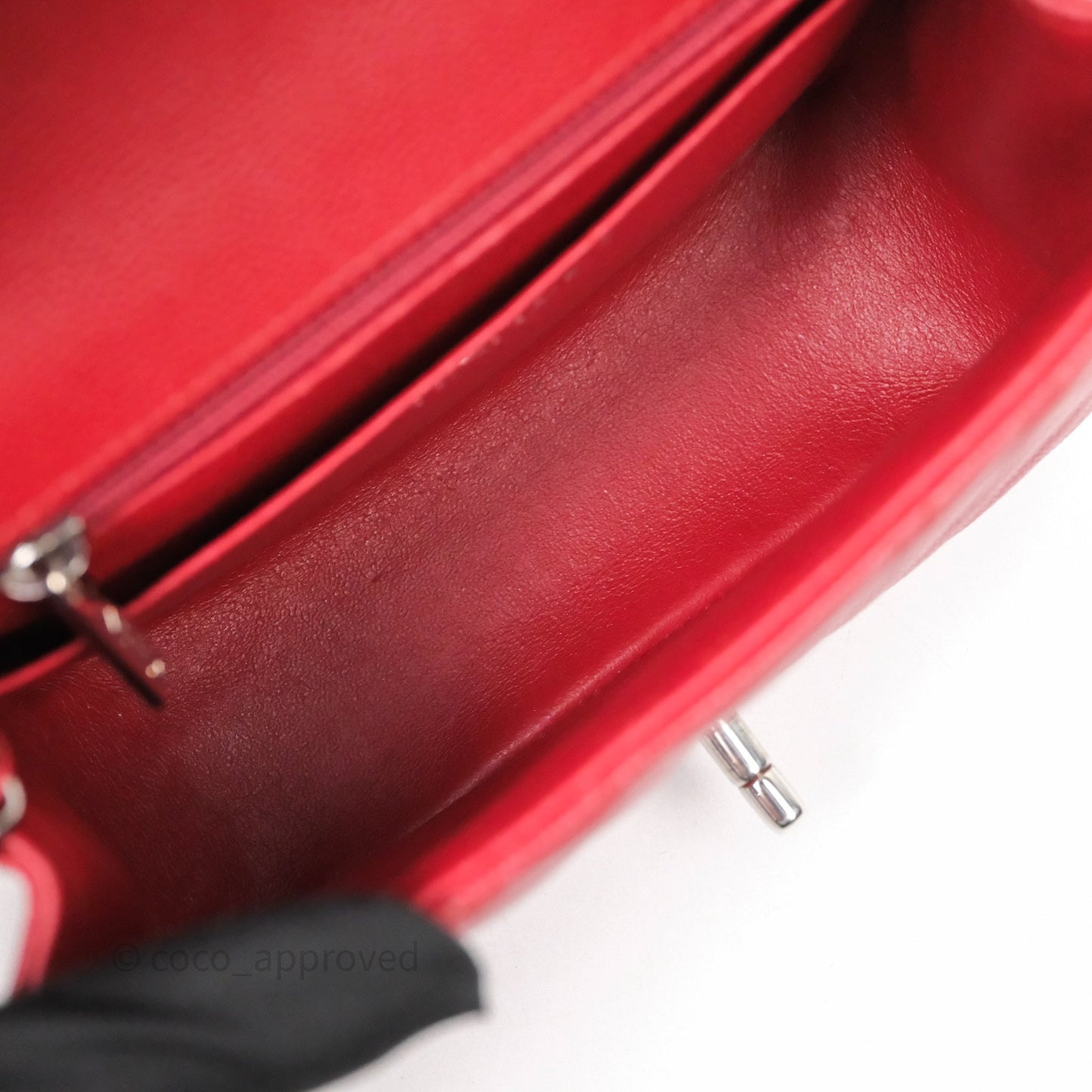Chanel Mini Square Chervon Red Caviar Silver Hardware