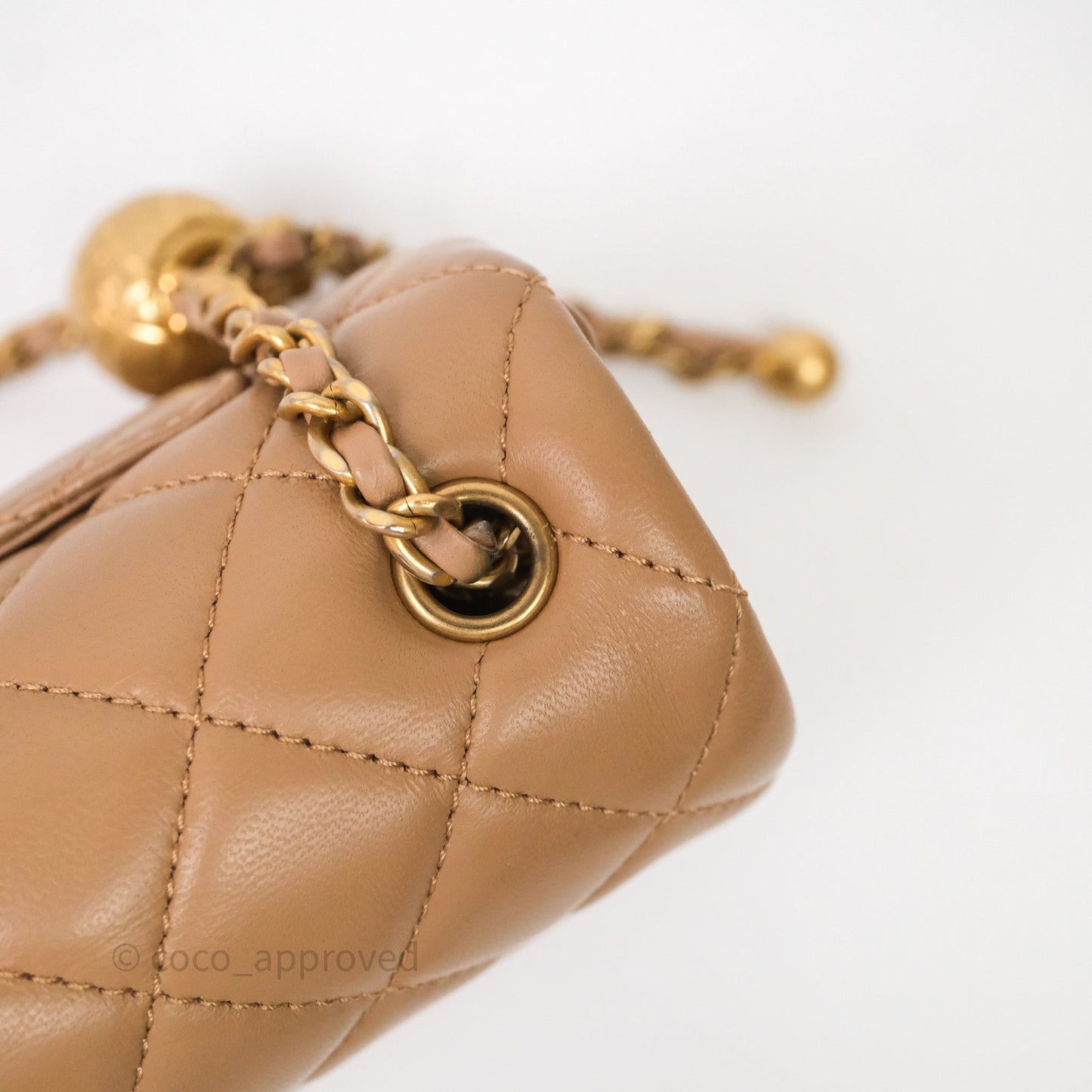 Chanel Mini Rectangular Pearl Crush Quilted Dark Beige Lambskin Aged Gold Hardware