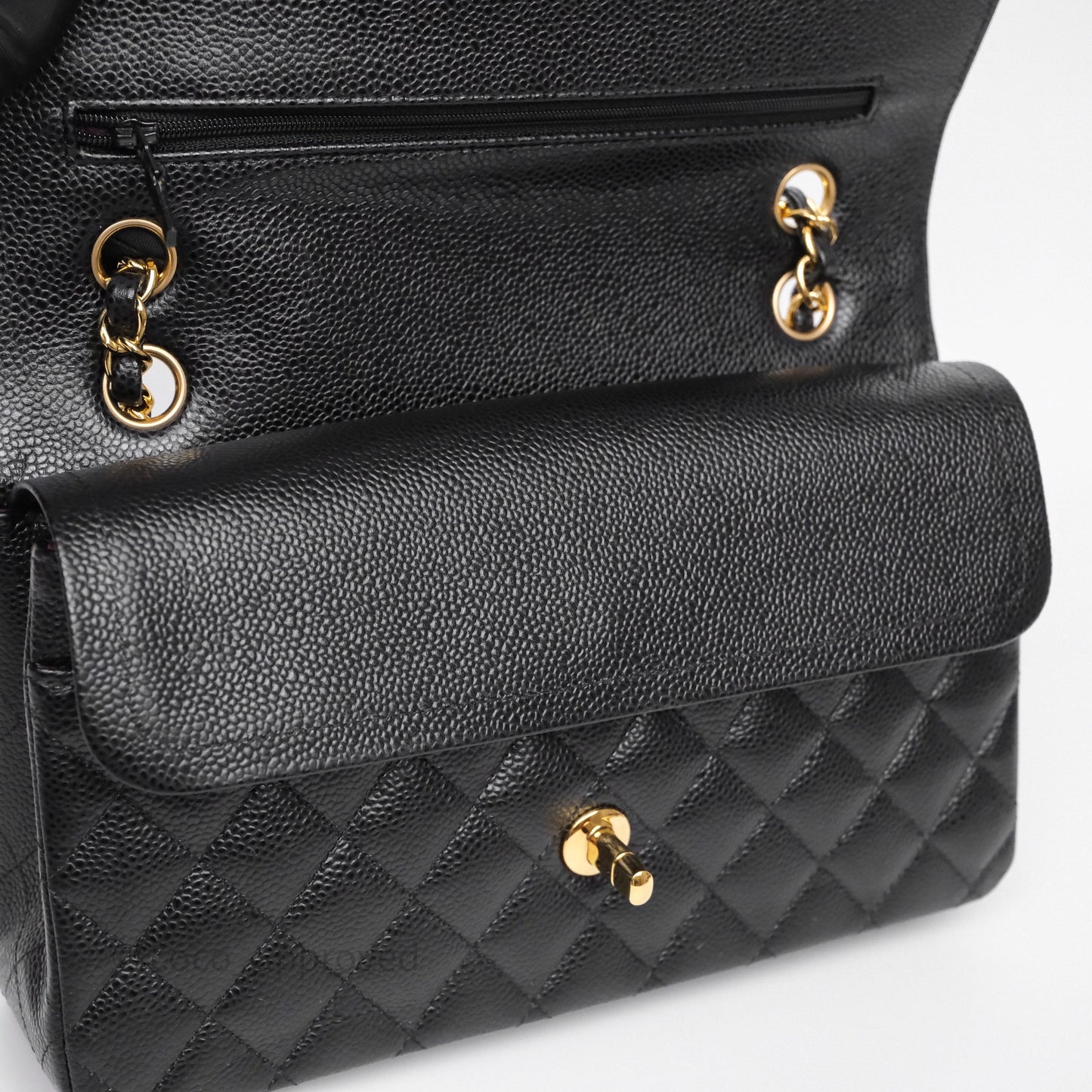Chanel Classic M/L Medium Flap Quilted Black Caviar Gold Hardware