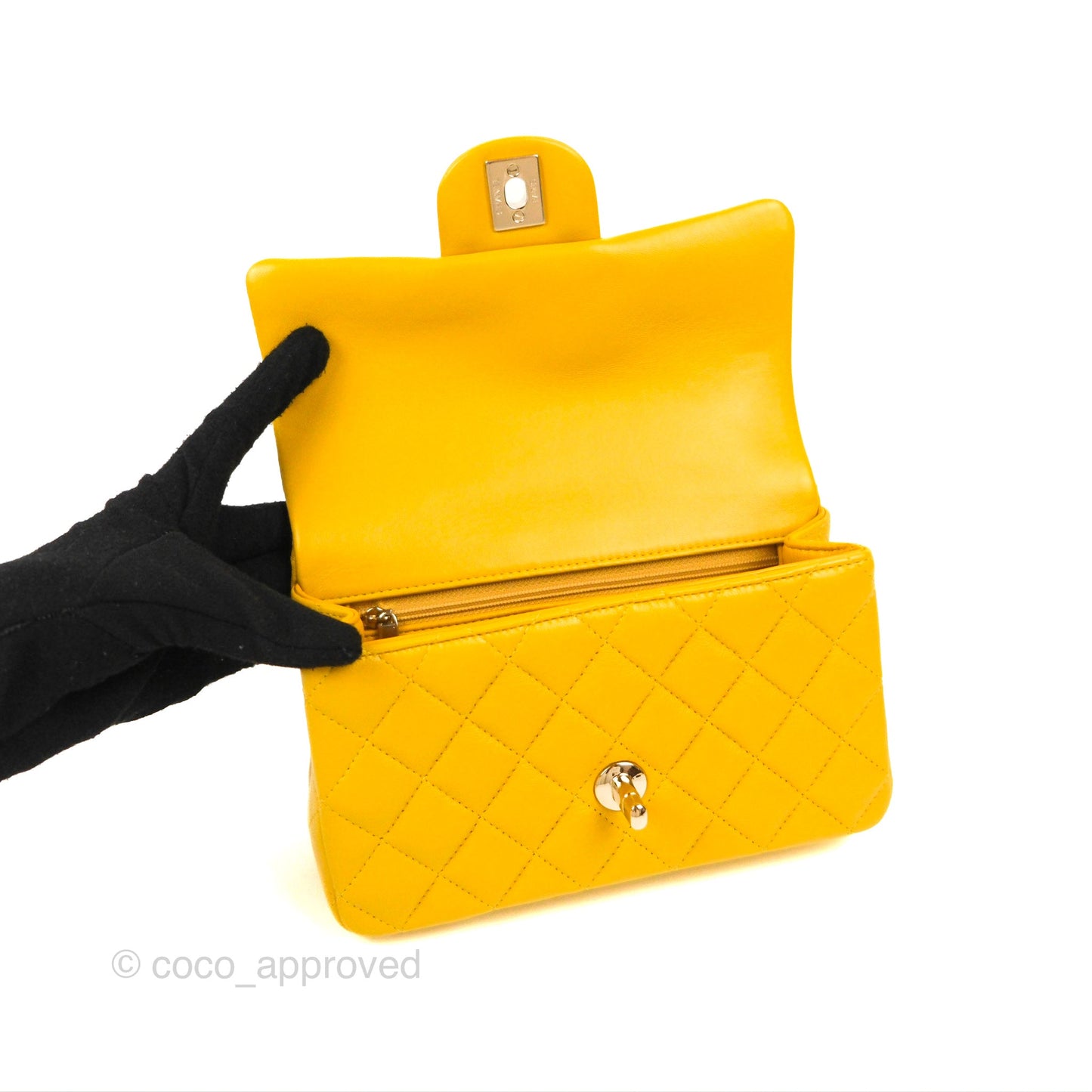 Chanel Top Handle Mini Rectangular Flap Bag Mustard Yellow Lambskin Gold Hardware