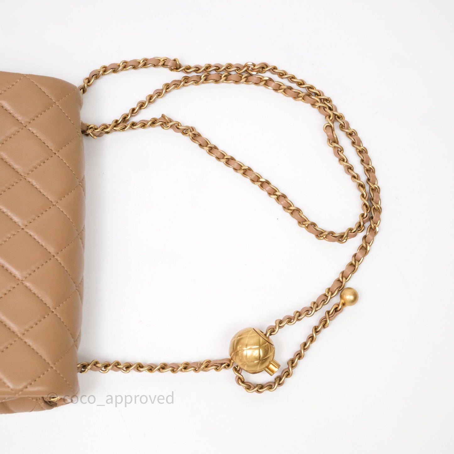 Chanel Mini Rectangular Pearl Crush Quilted Dark Beige Lambskin Aged Gold Hardware