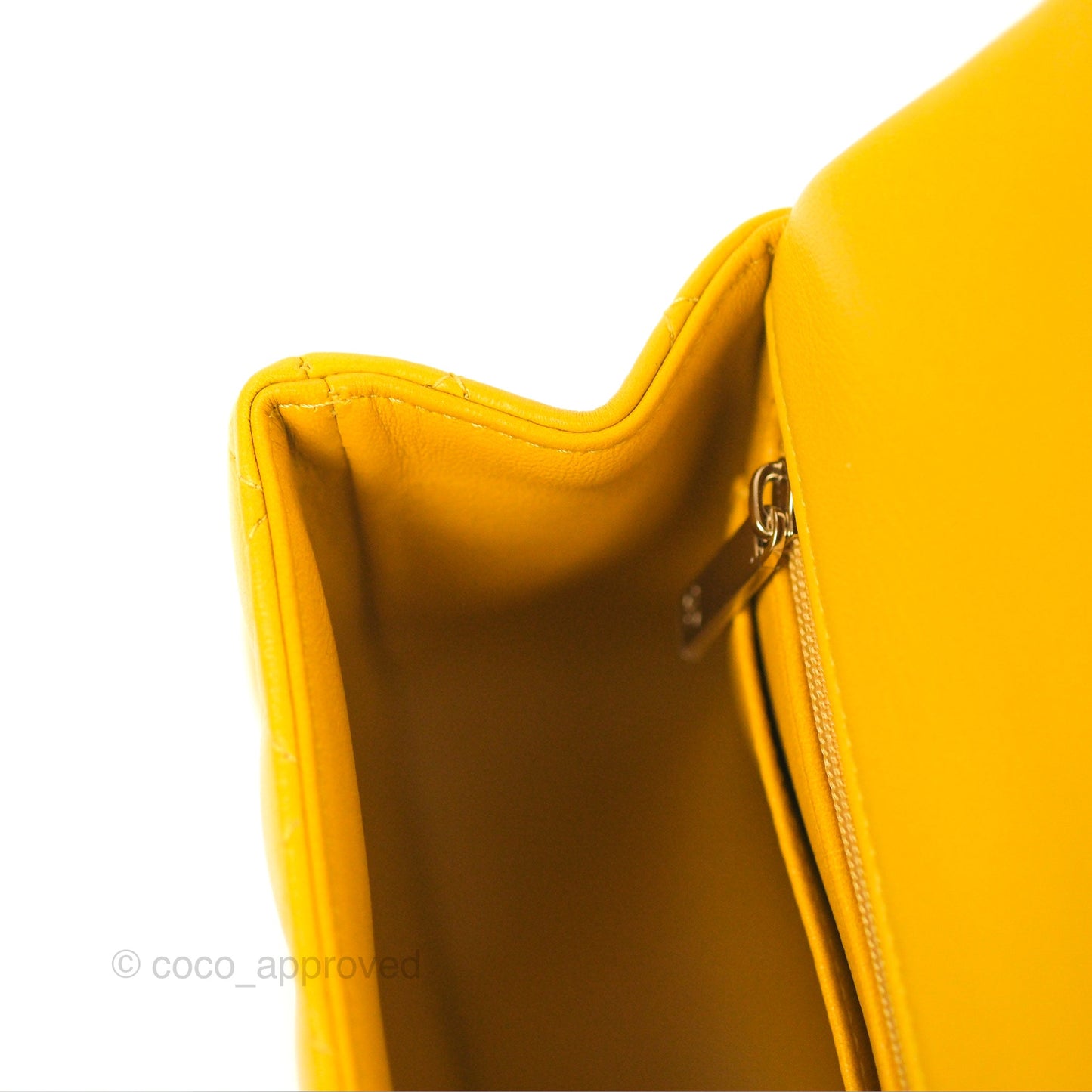 Chanel Top Handle Mini Rectangular Flap Bag Mustard Yellow Lambskin Gold Hardware