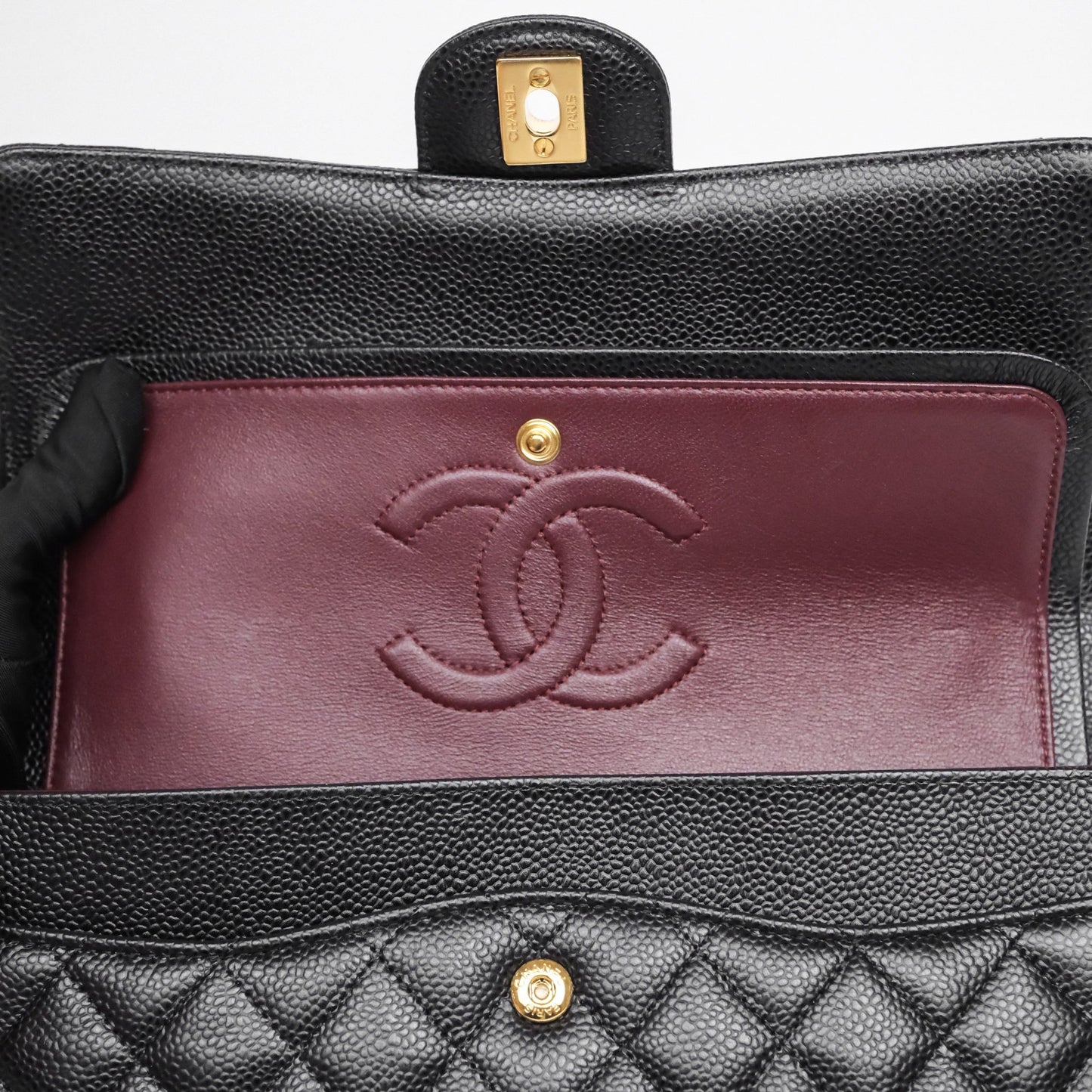 Chanel Classic M/L Medium Flap Quilted Black Caviar Gold Hardware