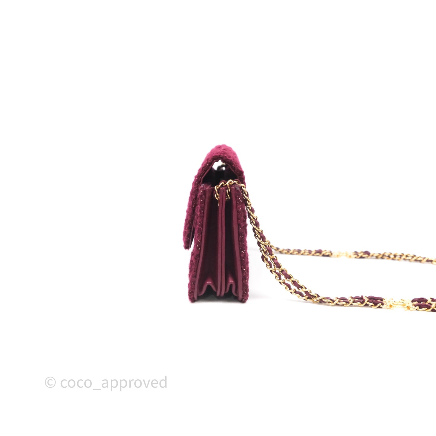 Chanel Clutch With Chain Red Tweed Aged Gold Hardware