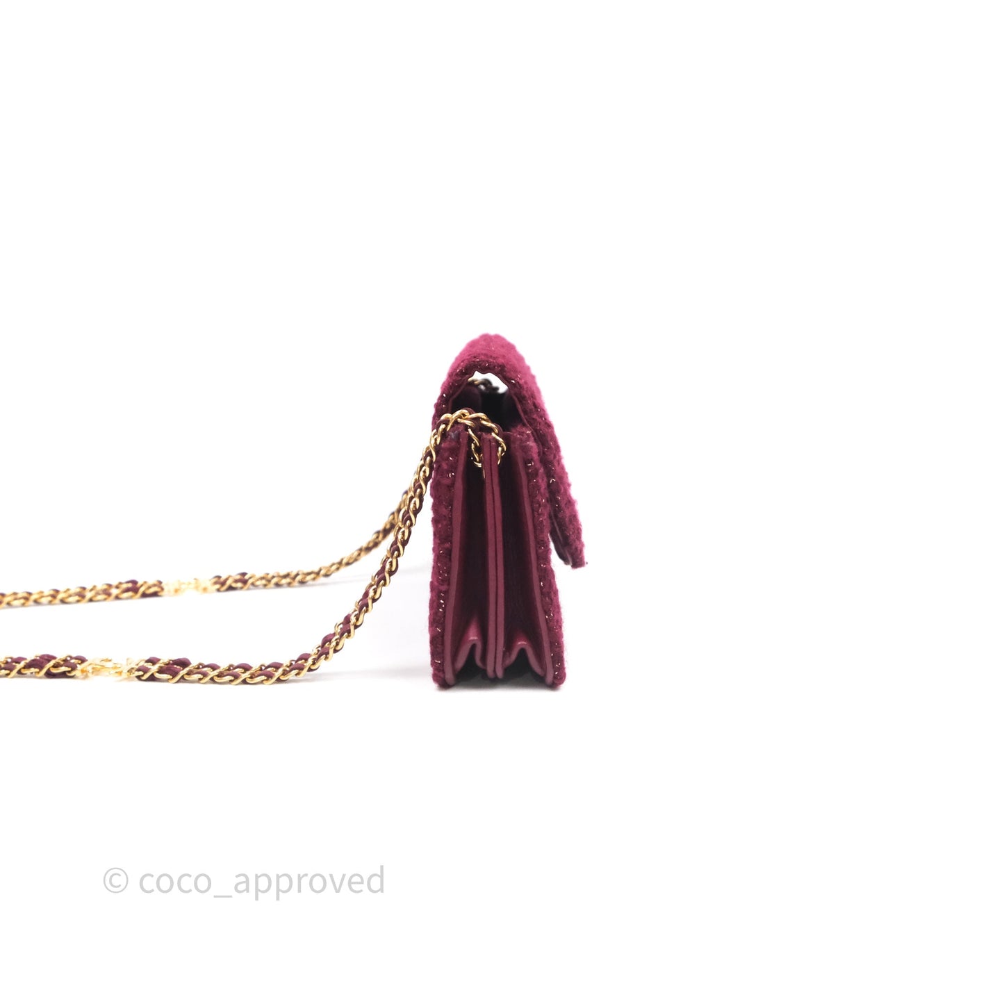 Chanel Clutch With Chain Red Tweed Aged Gold Hardware