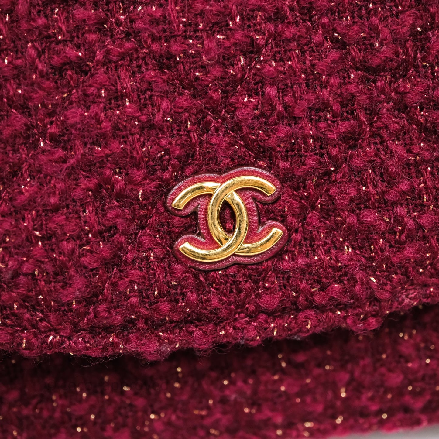 Chanel Clutch With Chain Red Tweed Aged Gold Hardware