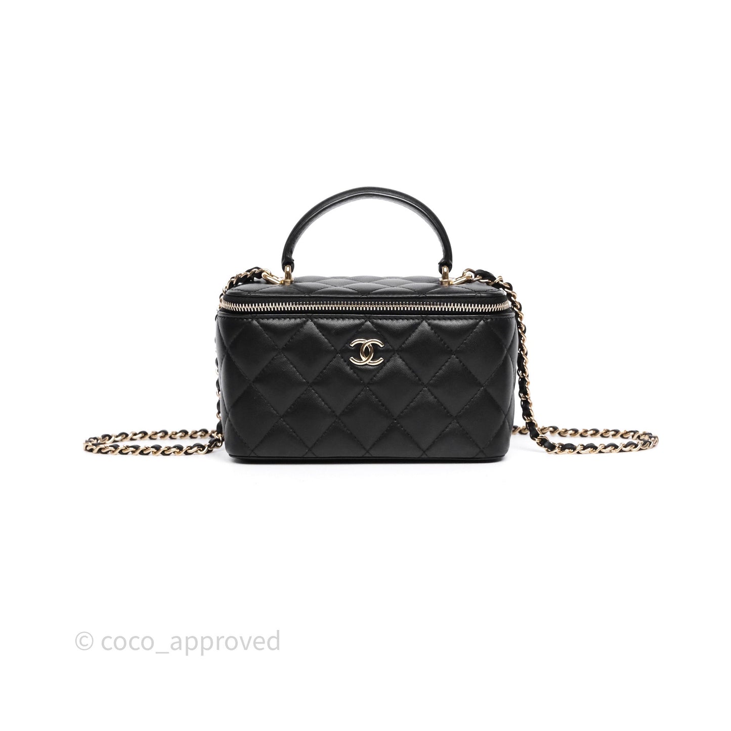 Chanel Vanity Rectangular Top Handle Black Lambskin Gold Hardware
