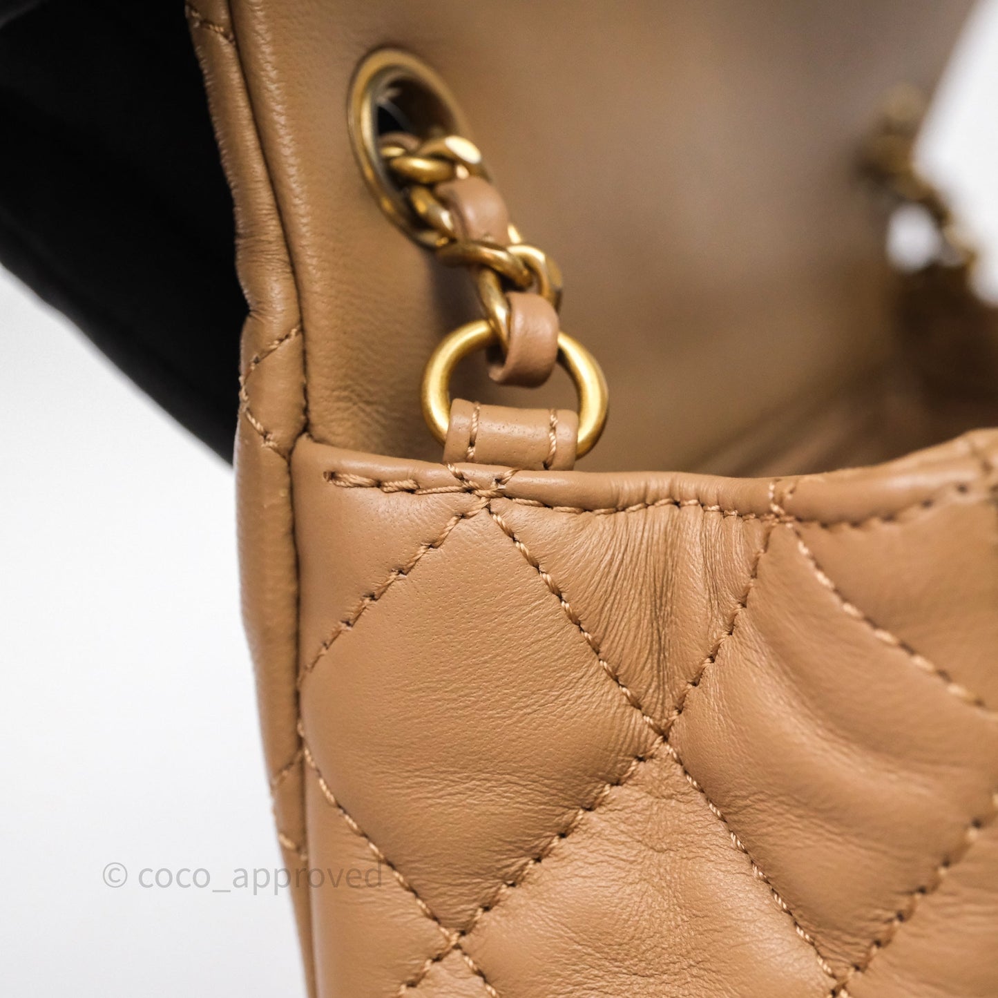 Chanel Mini Rectangular Pearl Crush Quilted Dark Beige Lambskin Aged Gold Hardware