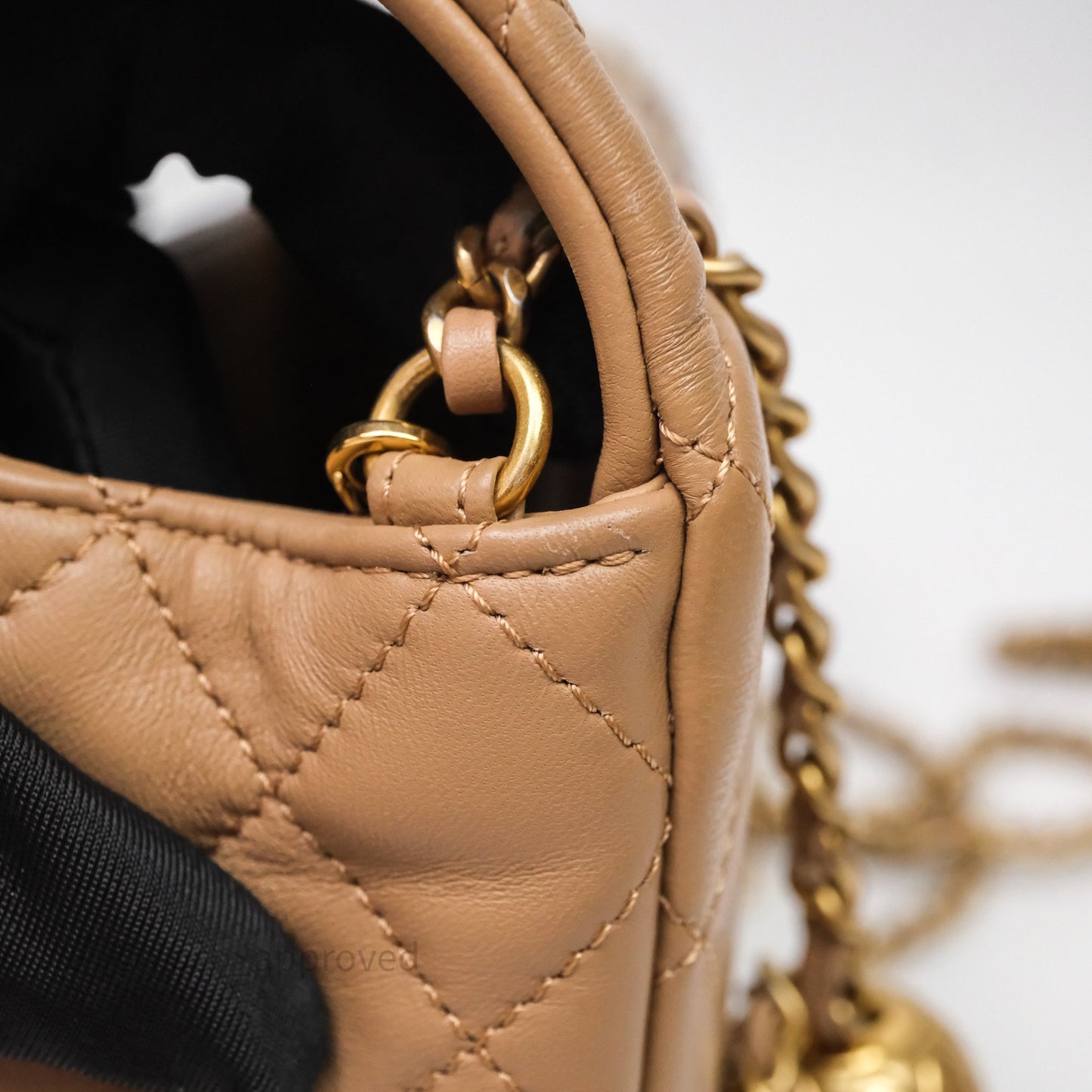 Chanel Mini Rectangular Pearl Crush Quilted Dark Beige Lambskin Aged Gold Hardware