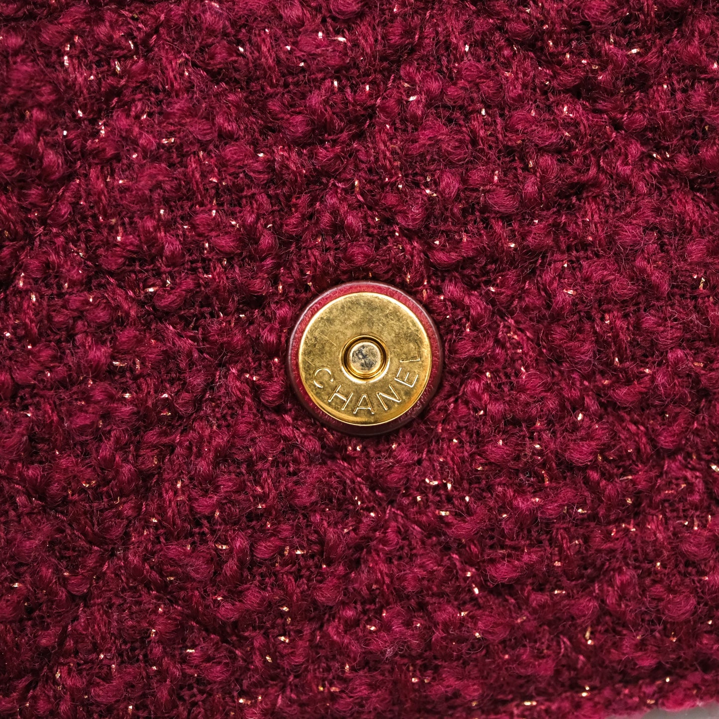 Chanel Clutch With Chain Red Tweed Aged Gold Hardware