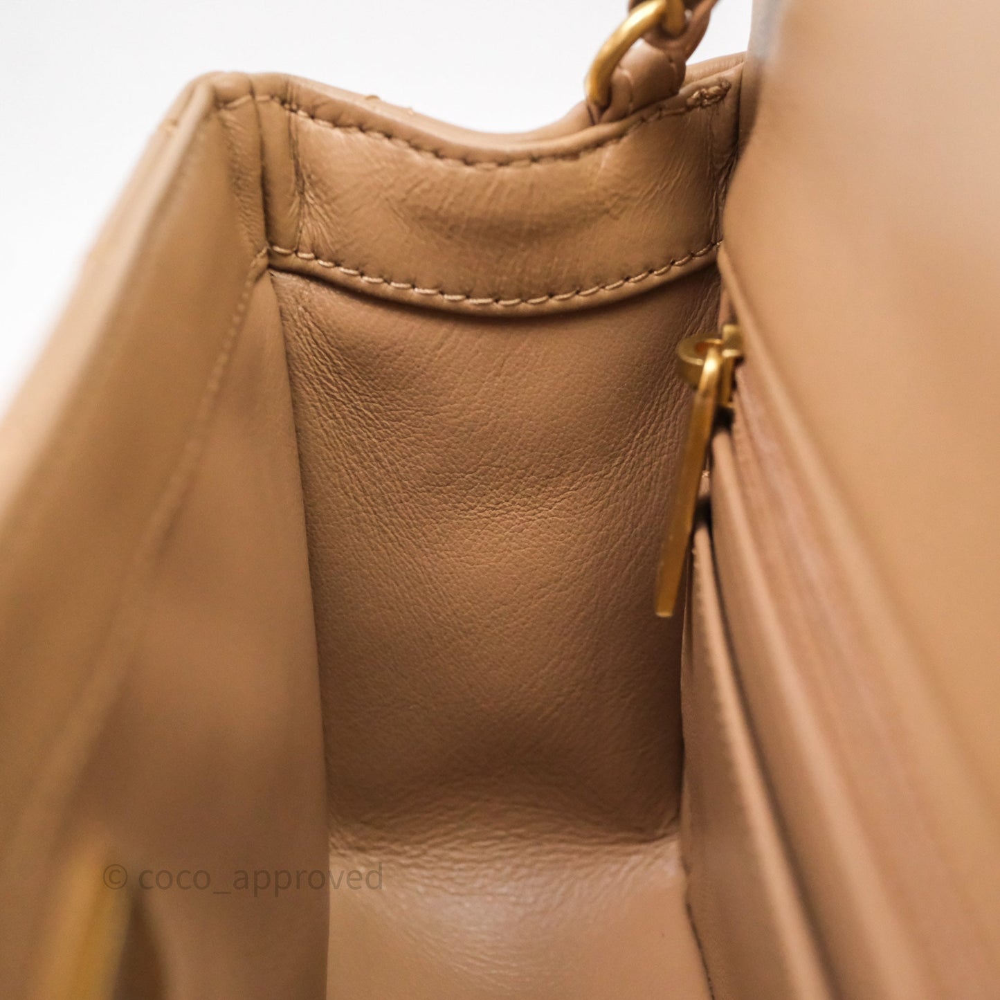 Chanel Mini Rectangular Pearl Crush Quilted Dark Beige Lambskin Aged Gold Hardware