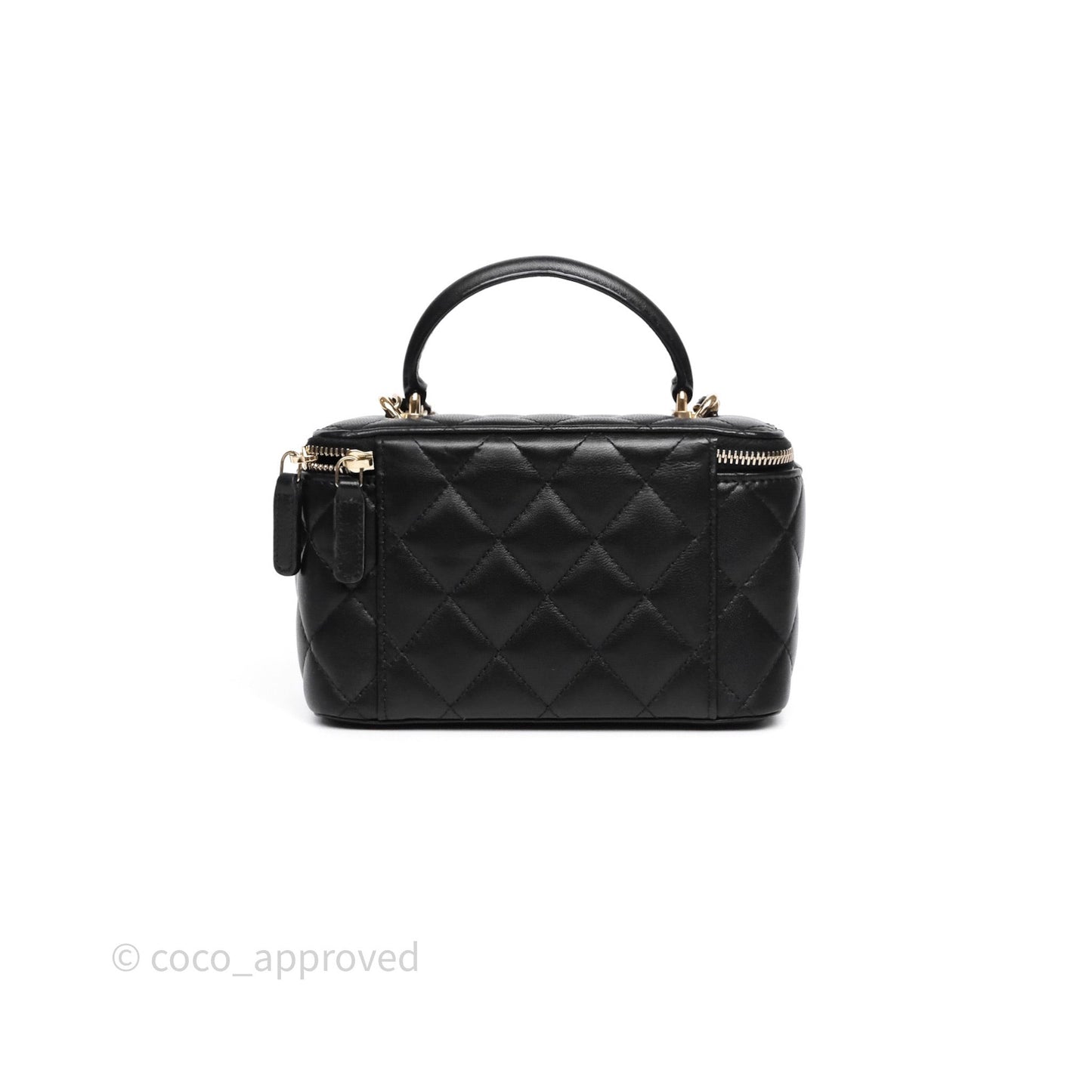 Chanel Vanity Rectangular Top Handle Black Lambskin Gold Hardware
