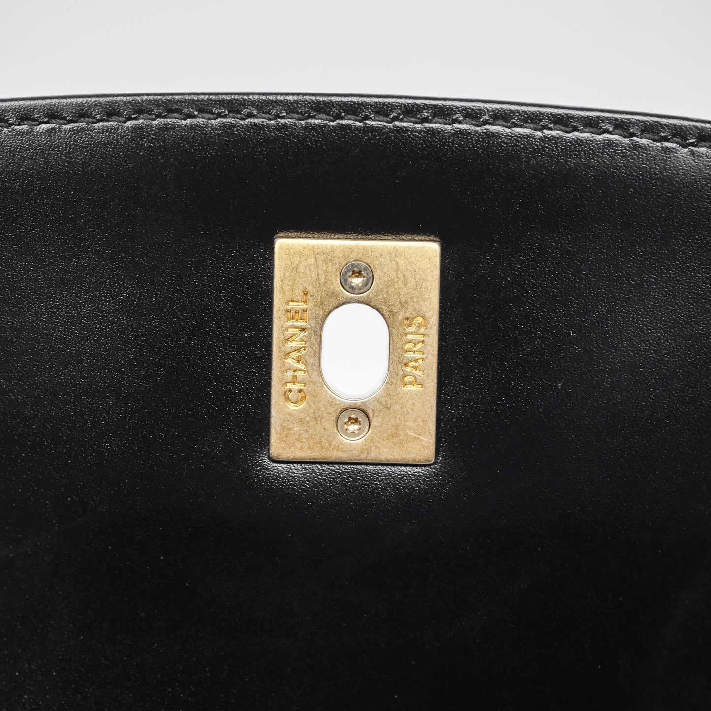 Chanel Quilted Mini Messenger with CC Logo Strap Black Shiny Calfskin/ Suede Goatskin Aged Gold Hardware
