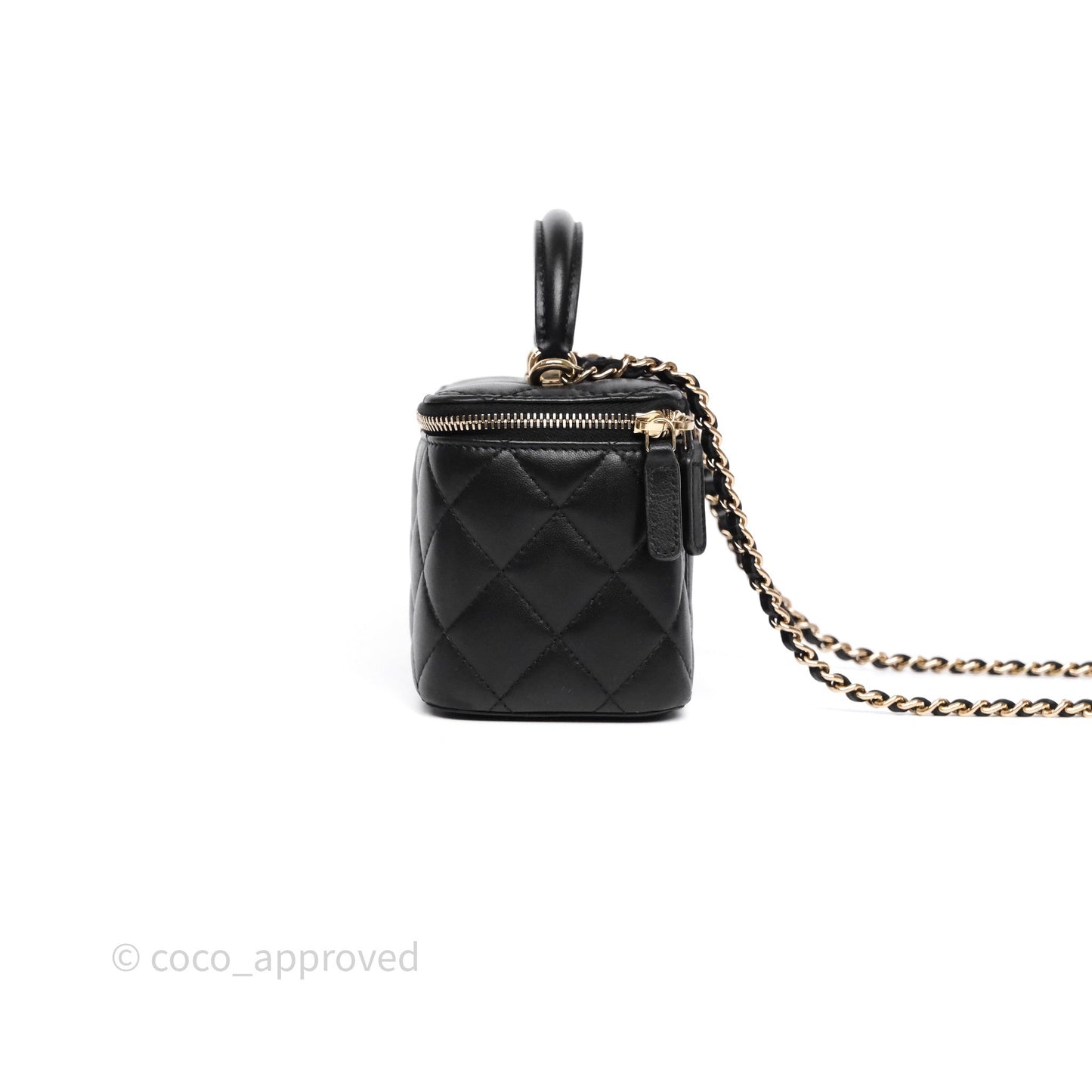 Chanel Vanity Rectangular Top Handle Black Lambskin Gold Hardware
