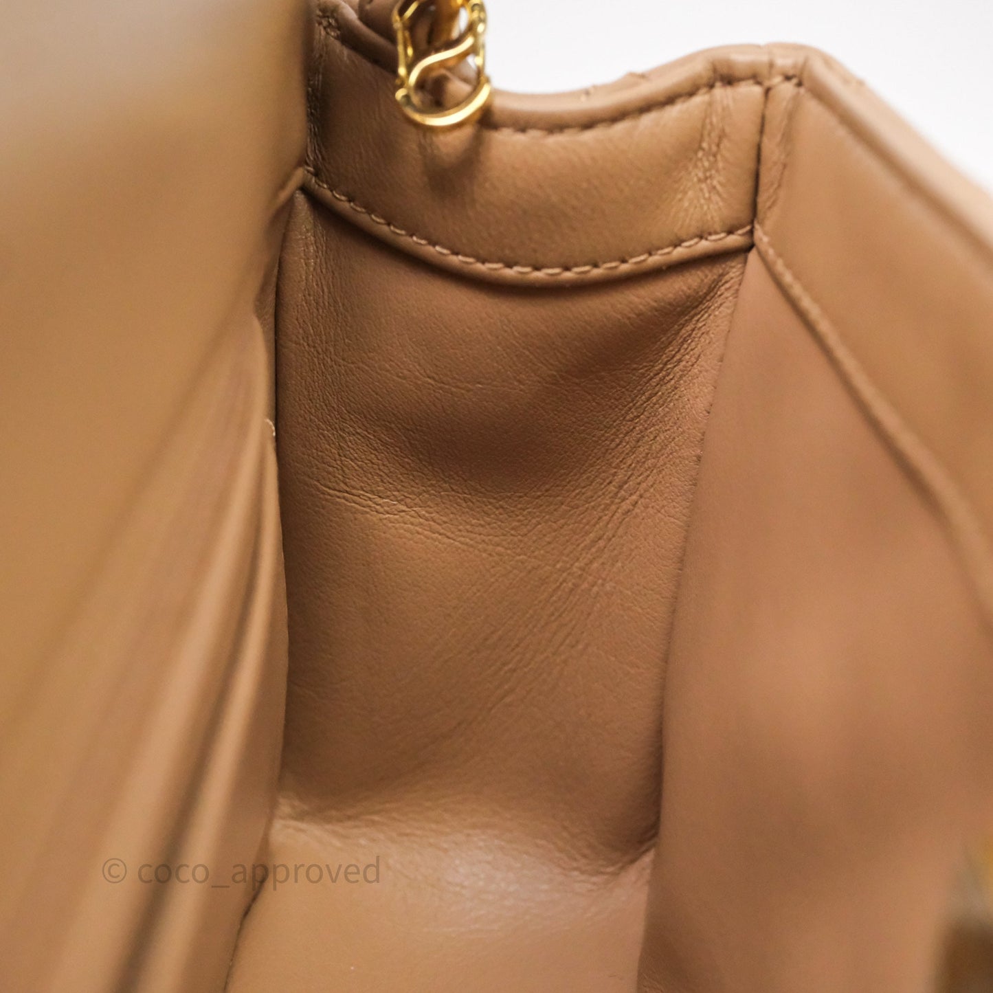 Chanel Mini Rectangular Pearl Crush Quilted Dark Beige Lambskin Aged Gold Hardware