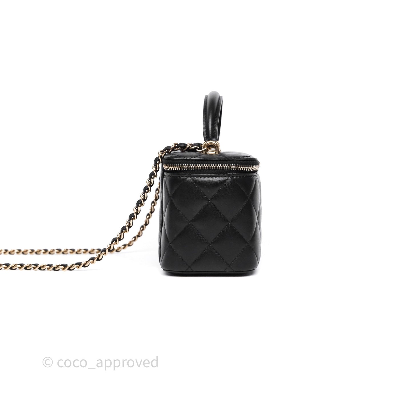 Chanel Vanity Rectangular Top Handle Black Lambskin Gold Hardware