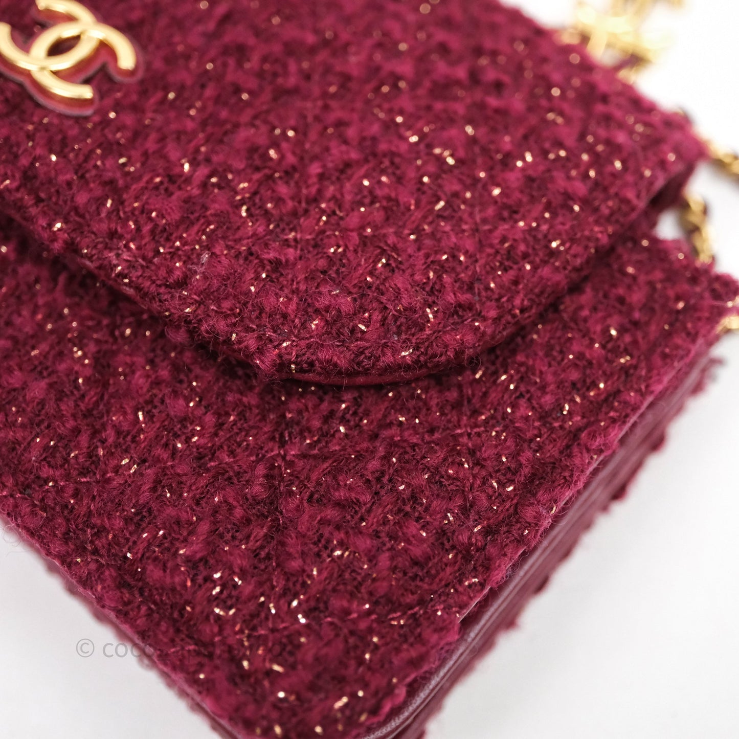 Chanel Clutch With Chain Red Tweed Aged Gold Hardware