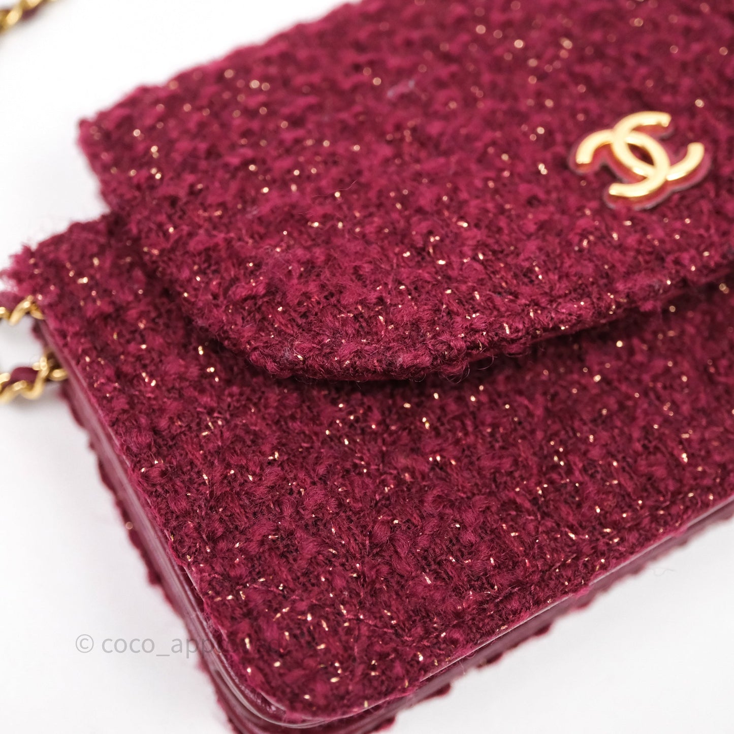 Chanel Clutch With Chain Red Tweed Aged Gold Hardware