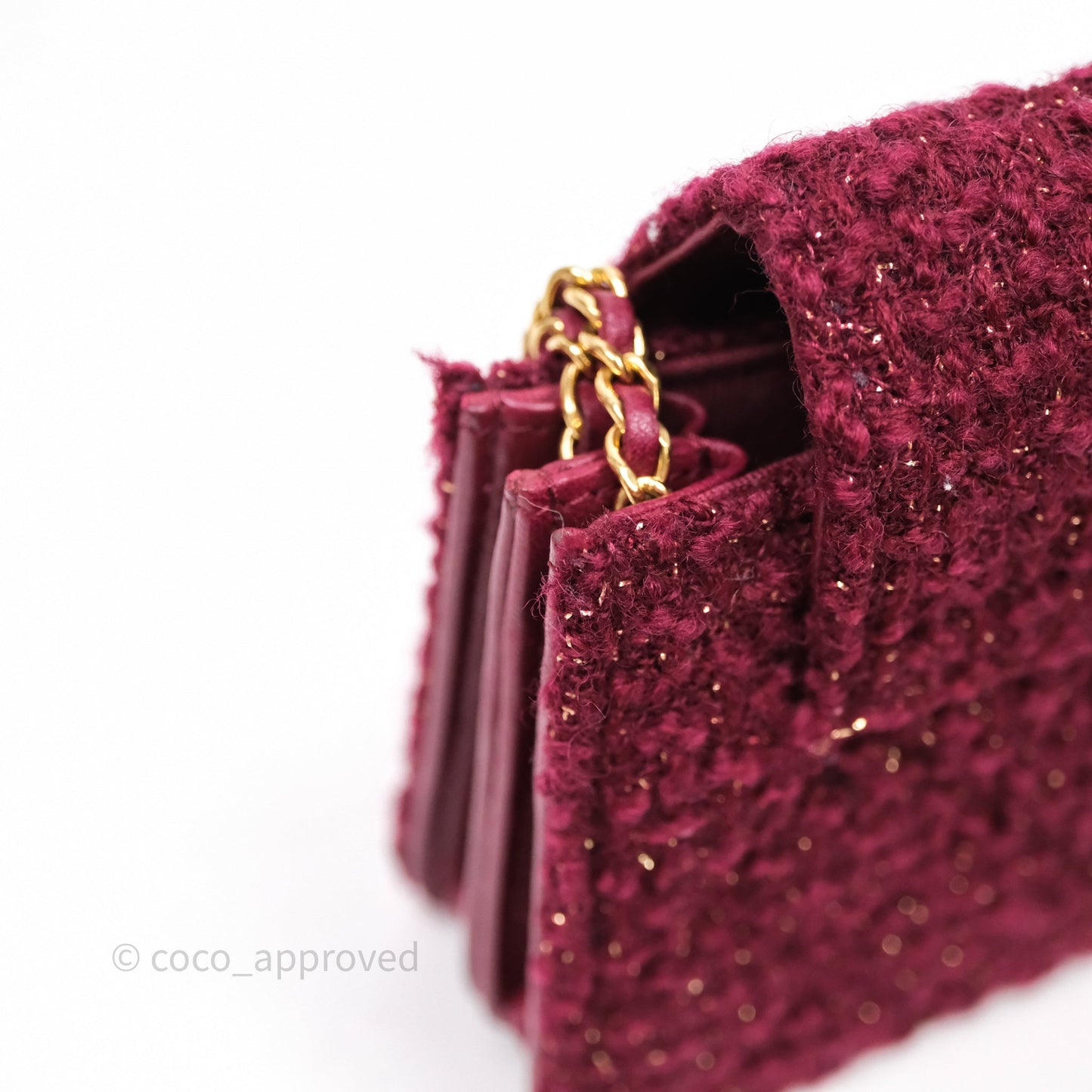 Chanel Clutch With Chain Red Tweed Aged Gold Hardware