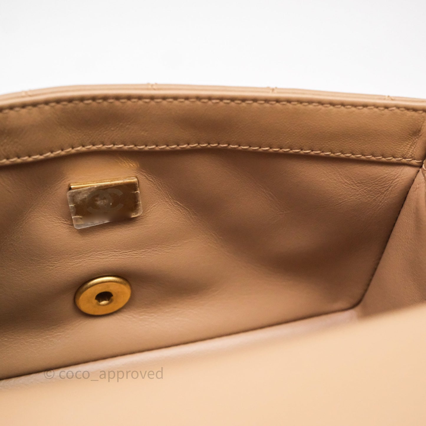Chanel Mini Rectangular Pearl Crush Quilted Dark Beige Lambskin Aged Gold Hardware