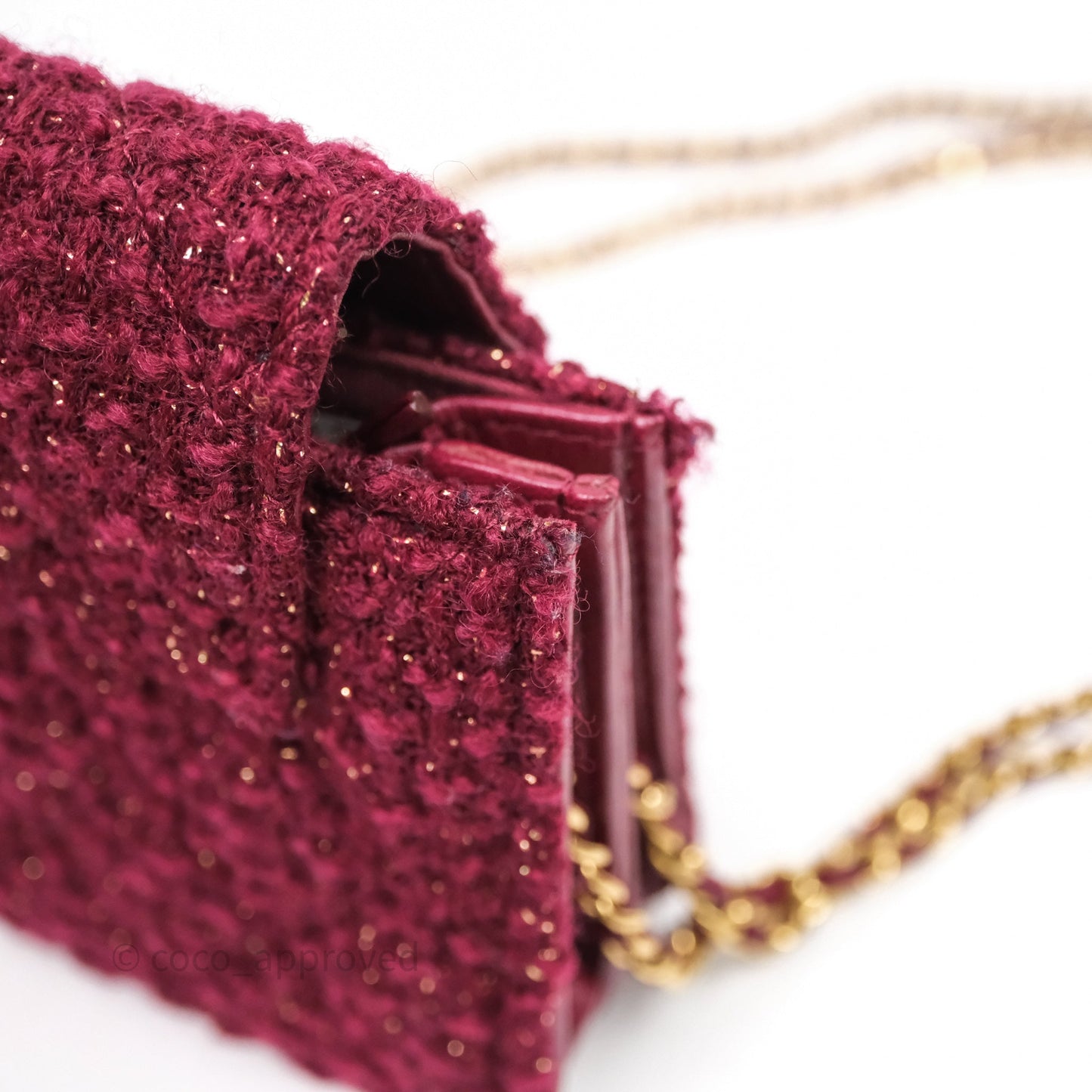 Chanel Clutch With Chain Red Tweed Aged Gold Hardware