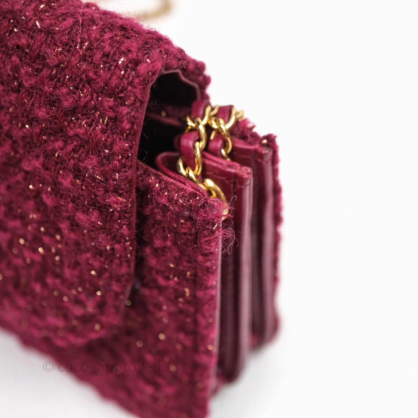 Chanel Clutch With Chain Red Tweed Aged Gold Hardware