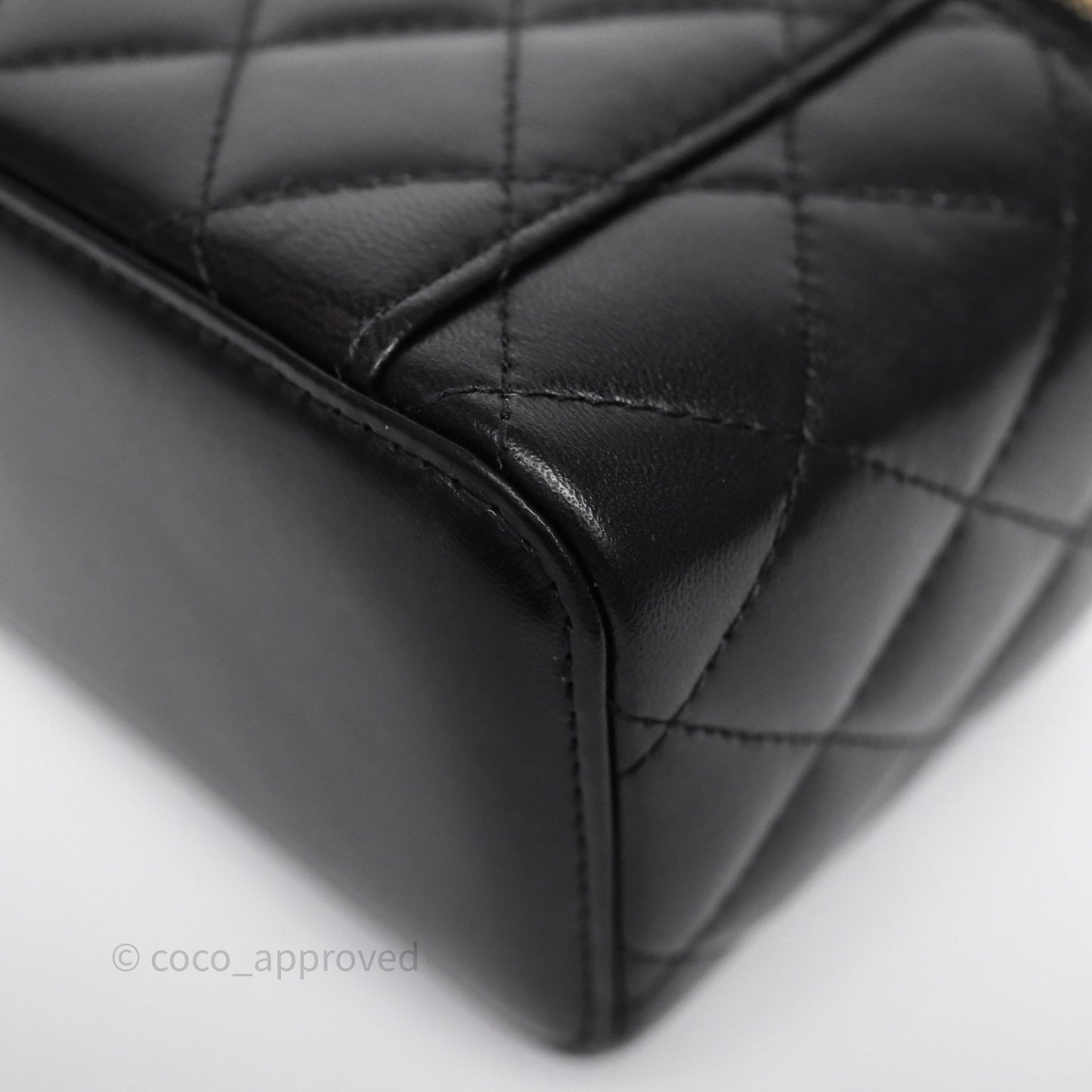 Chanel Vanity Rectangular Top Handle Black Lambskin Gold Hardware