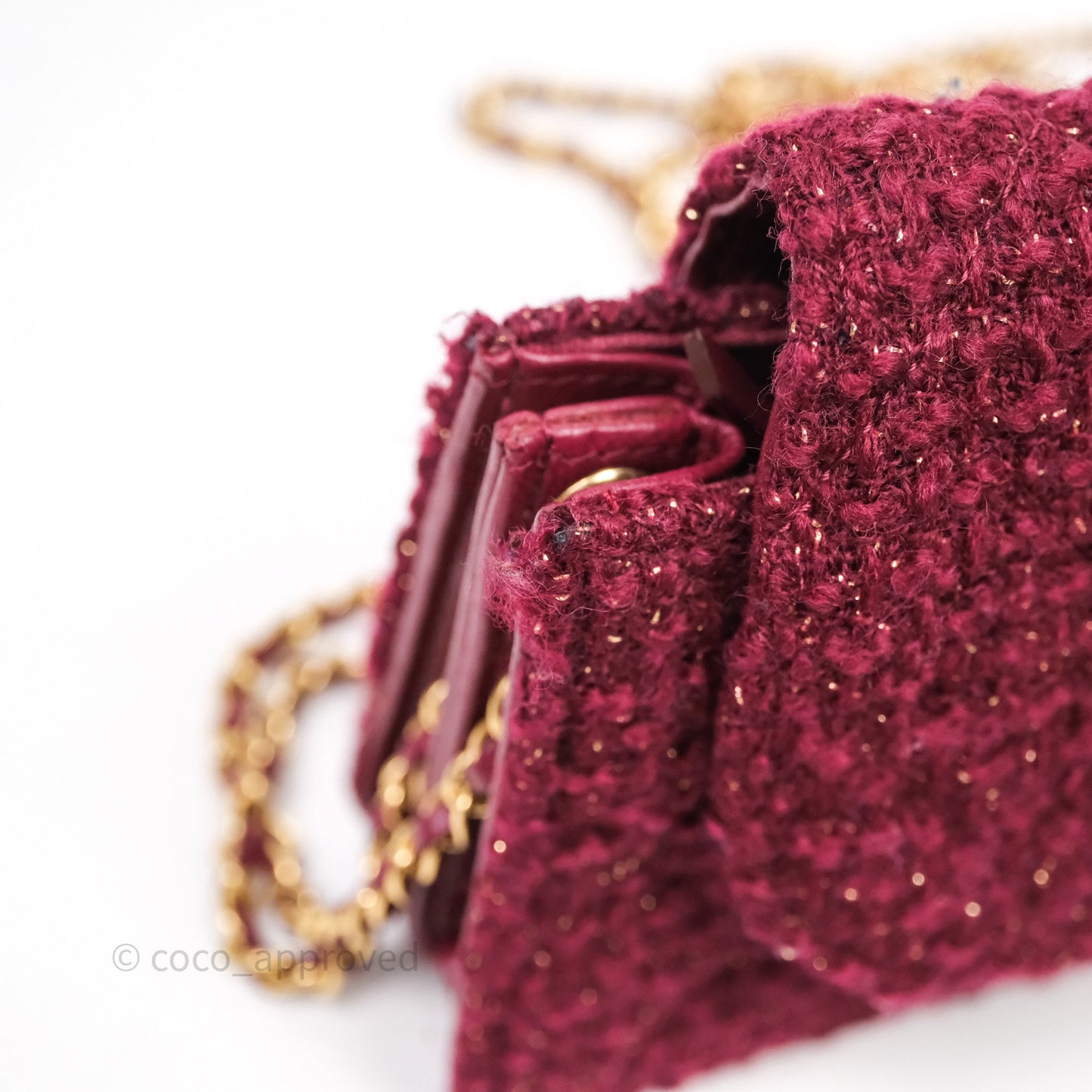 Chanel Clutch With Chain Red Tweed Aged Gold Hardware