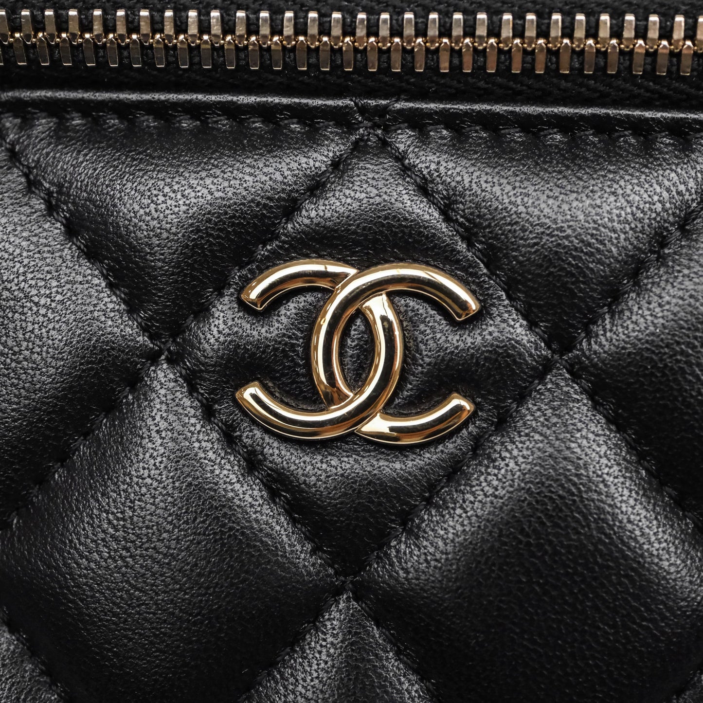Chanel Vanity Rectangular Top Handle Black Lambskin Gold Hardware